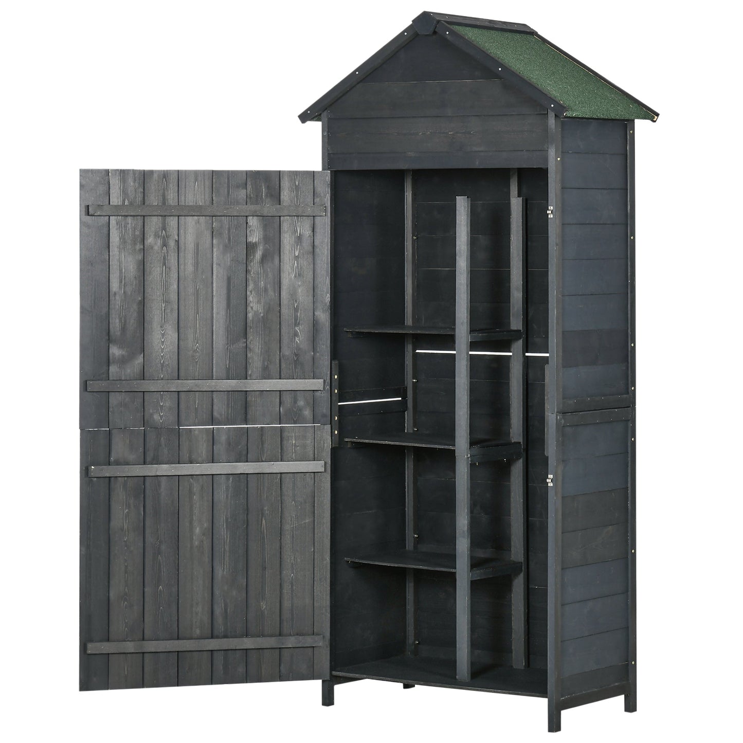 Wooden Outdoor Storage Shed, Compact Utility Outdoor Tool Shed with Lockable Double Doors and Shelves, Grey