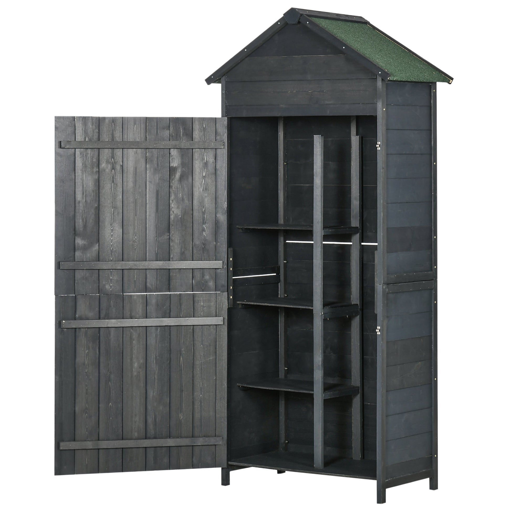 Wooden Outdoor Storage Shed, Compact Utility Outdoor Tool Shed with Lockable Double Doors and Shelves, Grey