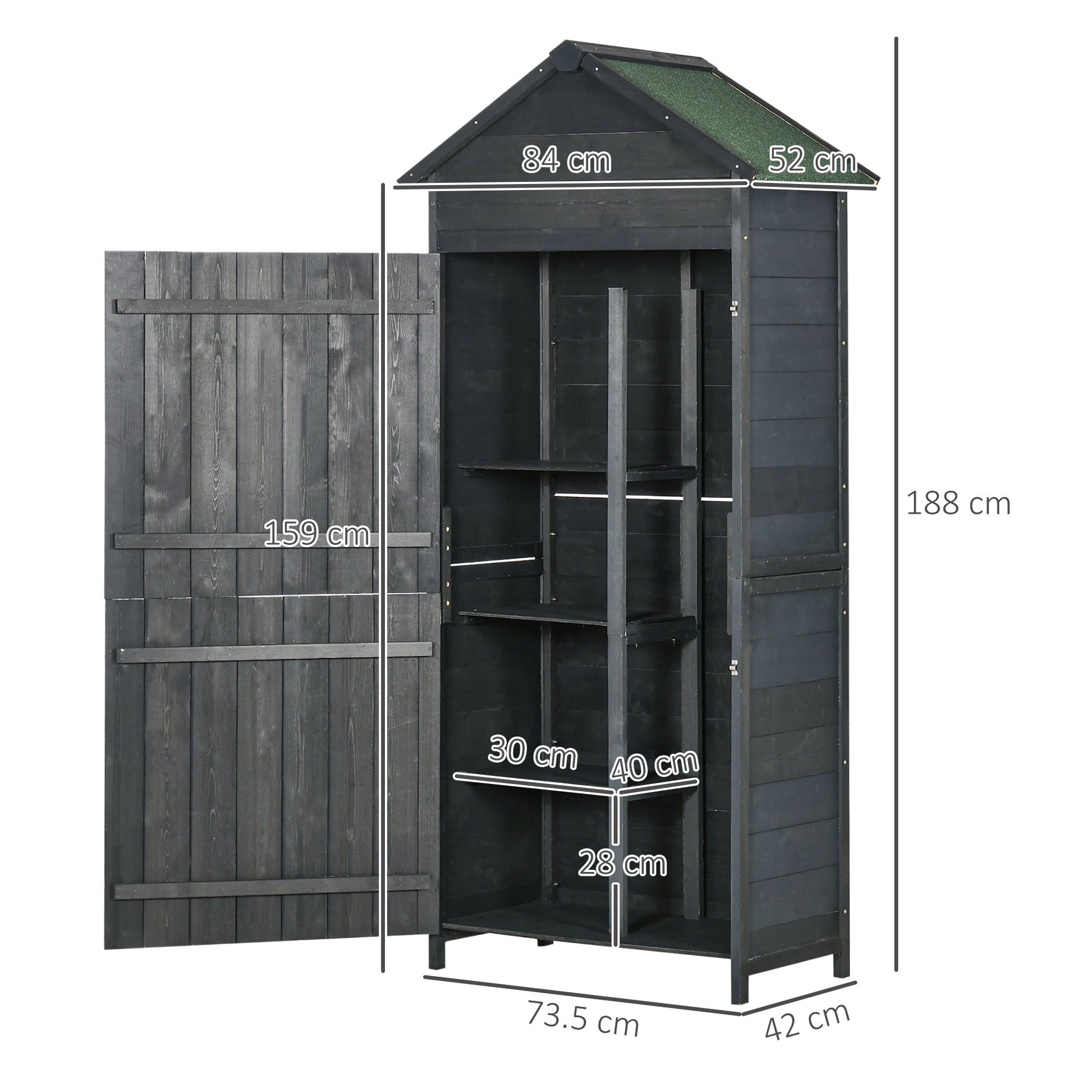 Wooden Outdoor Storage Shed, Compact Utility Outdoor Tool Shed with Lockable Double Doors and Shelves, Grey