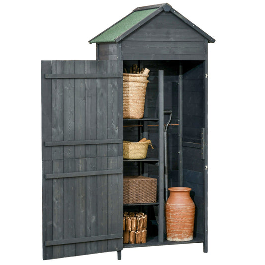 Wooden Outdoor Storage Shed, Compact Utility Outdoor Tool Shed with Lockable Double Doors and Shelves, Grey