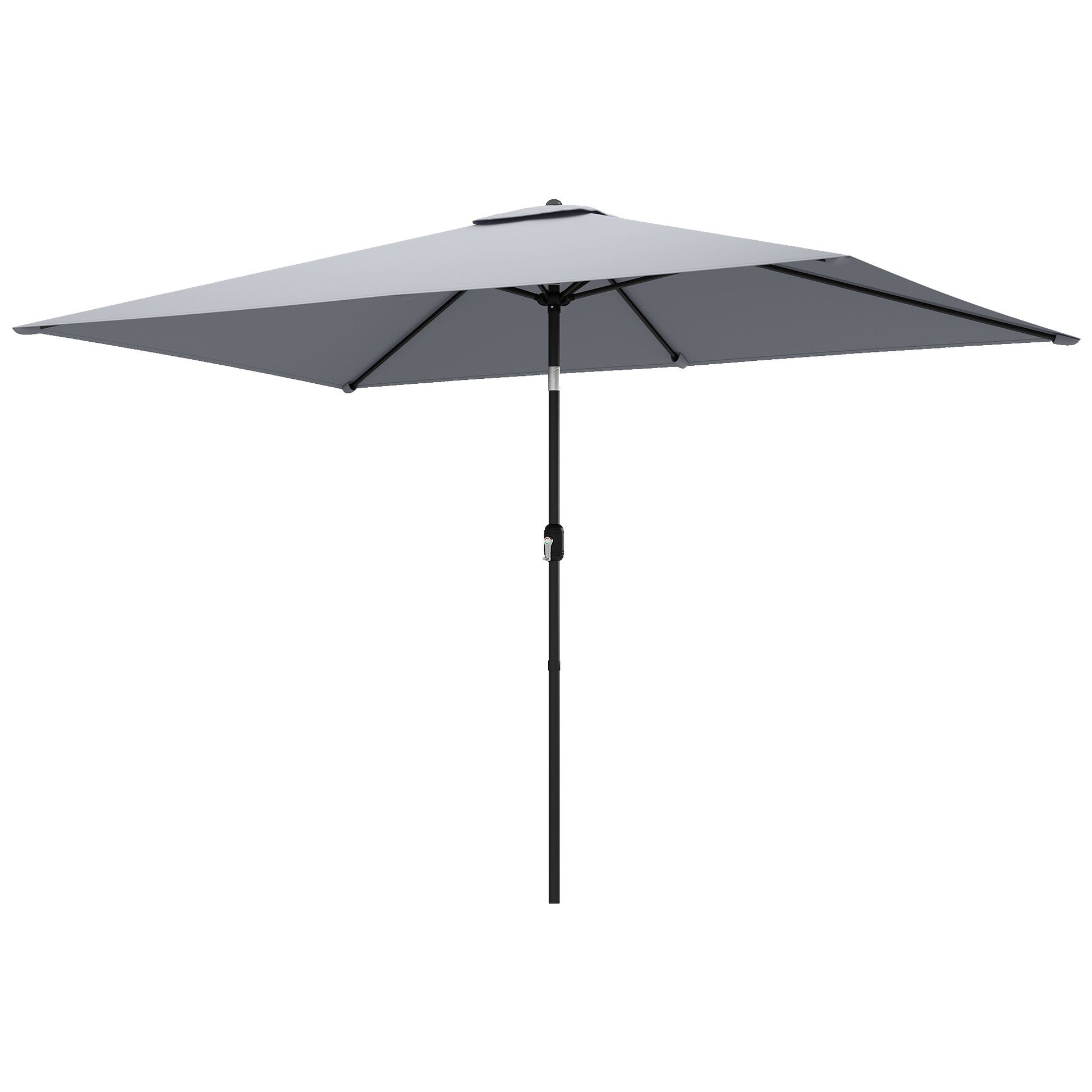 3x2m Garden Parasol, Parasol Umbrella with Crank Handle, Tilt Function, Polyester Canopy, Outdoor Table Umbrella for Patio, Garden, Light Grey