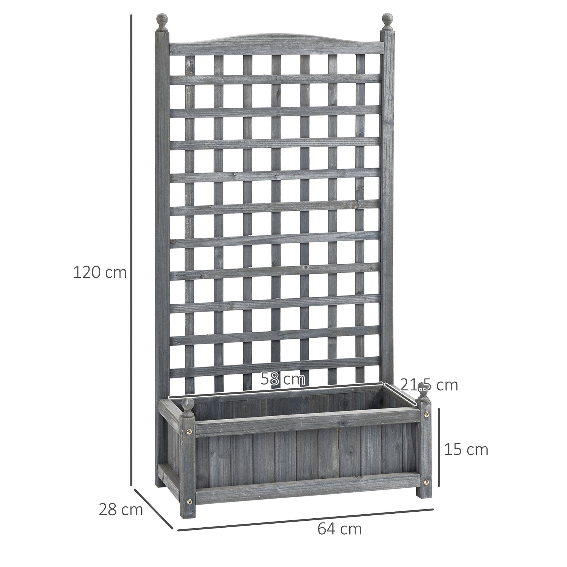 Garden Planters with Trellis for Climbing Vines, Wooden Raised Beds for Garden, Free Standing Flower Pot, Indoor Outdoor Display Rack, 64 x 28 x 120 cm, Grey