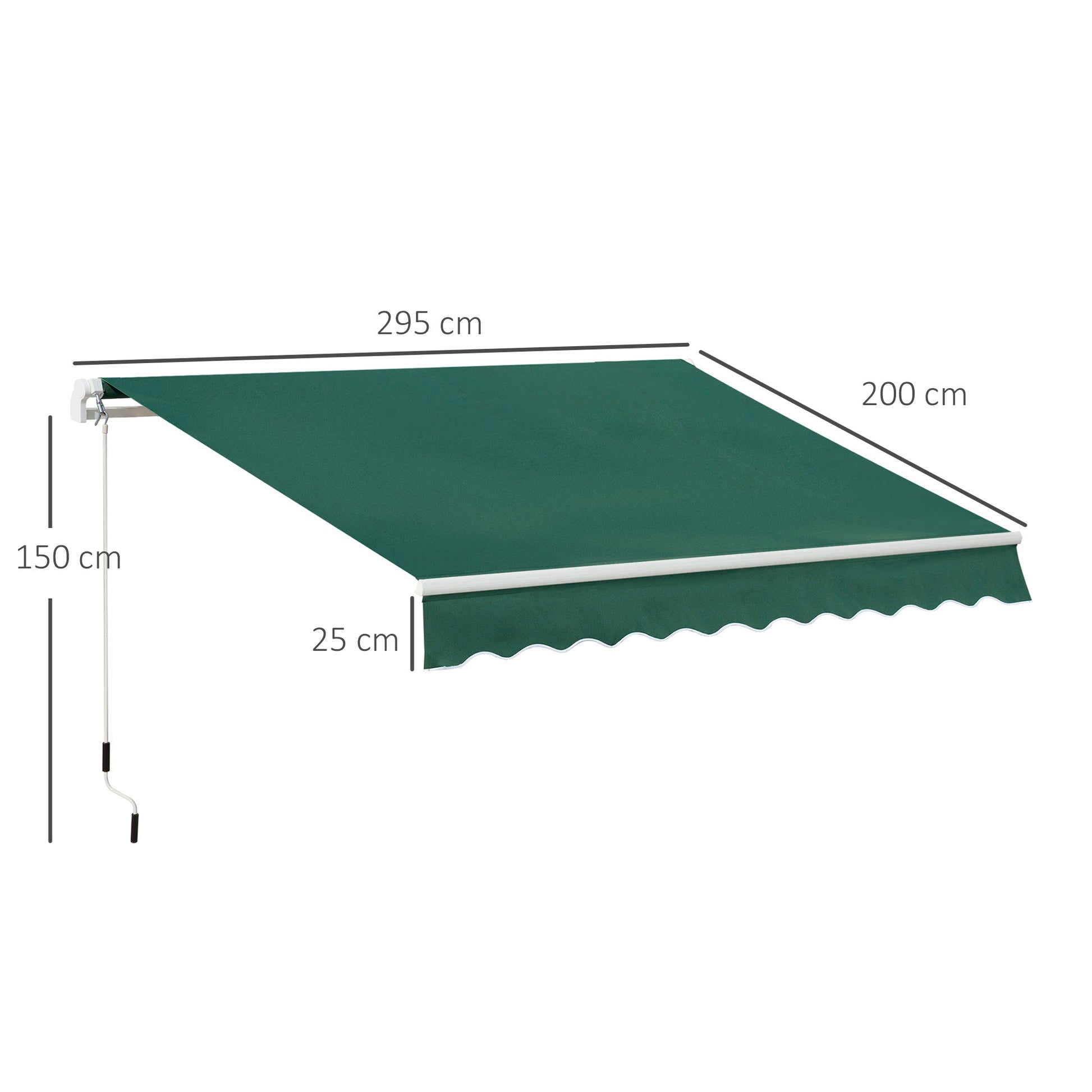 3 x 2m Manual Window Awning Canopy Garden Outdoor Shelter Patio Sun Shade UV Blocker Light Weight Aluminium Frame w/ Hand Crank Green
