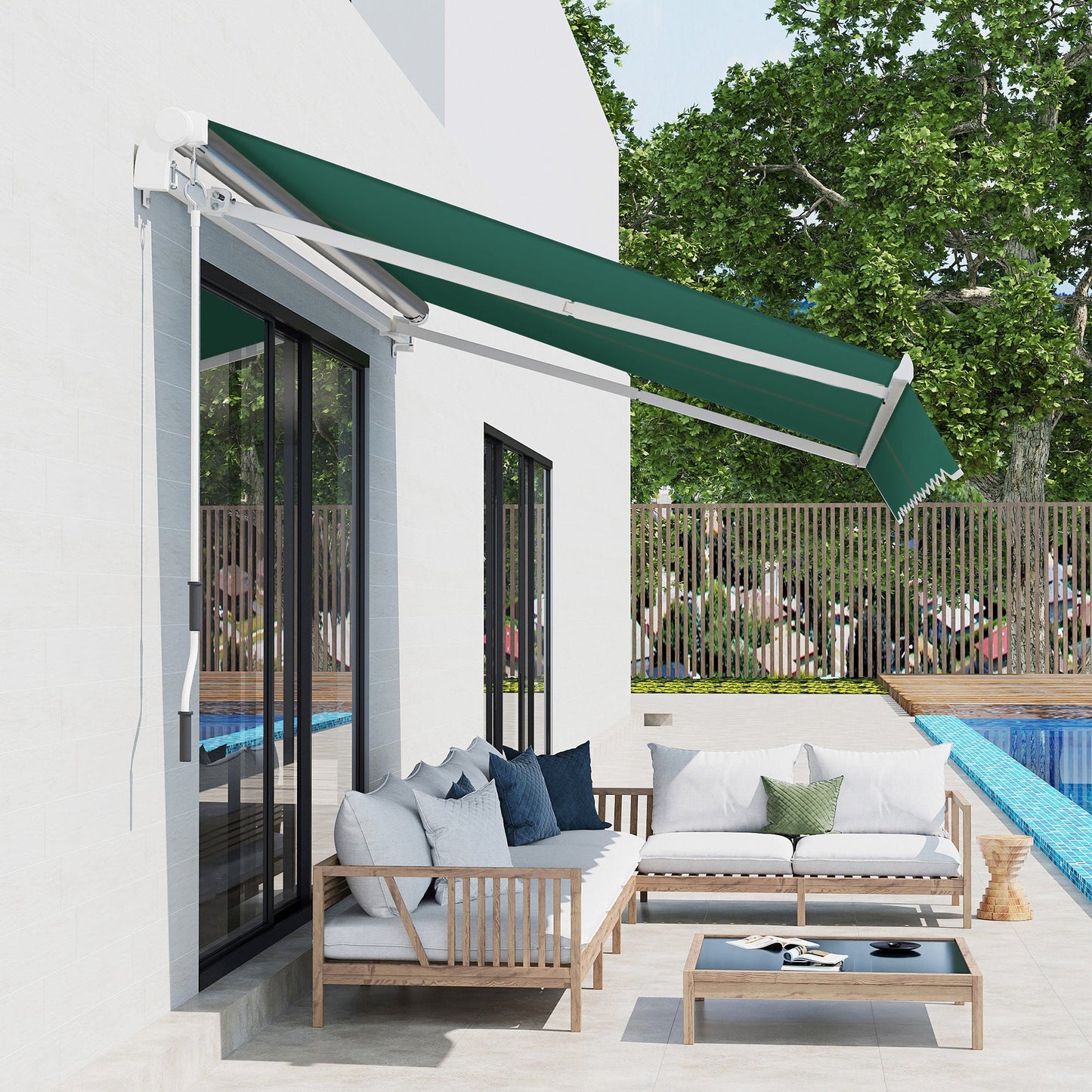 3 x 2m Manual Window Awning Canopy Garden Outdoor Shelter Patio Sun Shade UV Blocker Light Weight Aluminium Frame w/ Hand Crank Green
