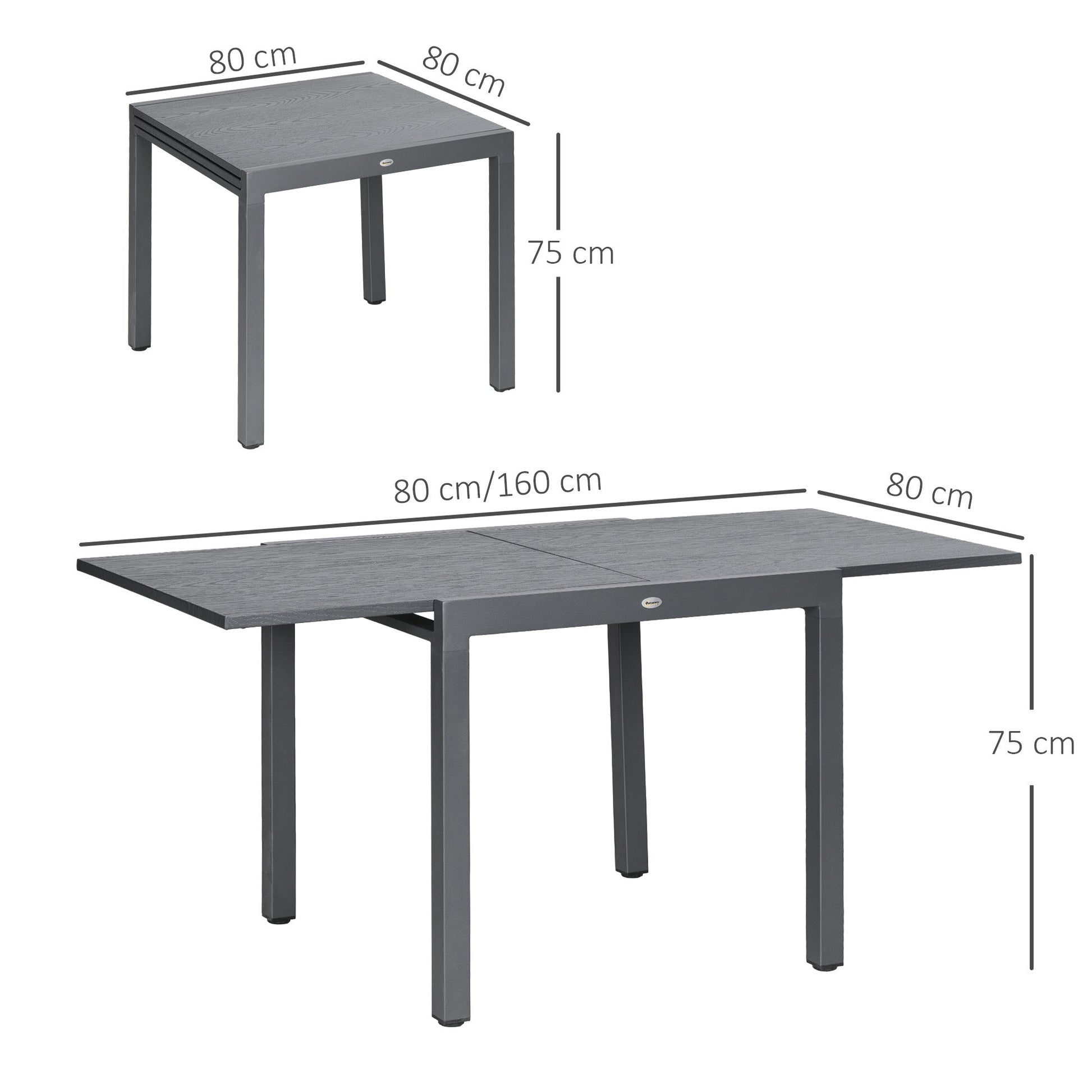 Garden Table, Extendable Outdoor Dining Table for 6 with Aluminium Frame, Steel Tabletop, Rectangle Patio Table for Balcony, Deck, Dark Grey with Wood-effect