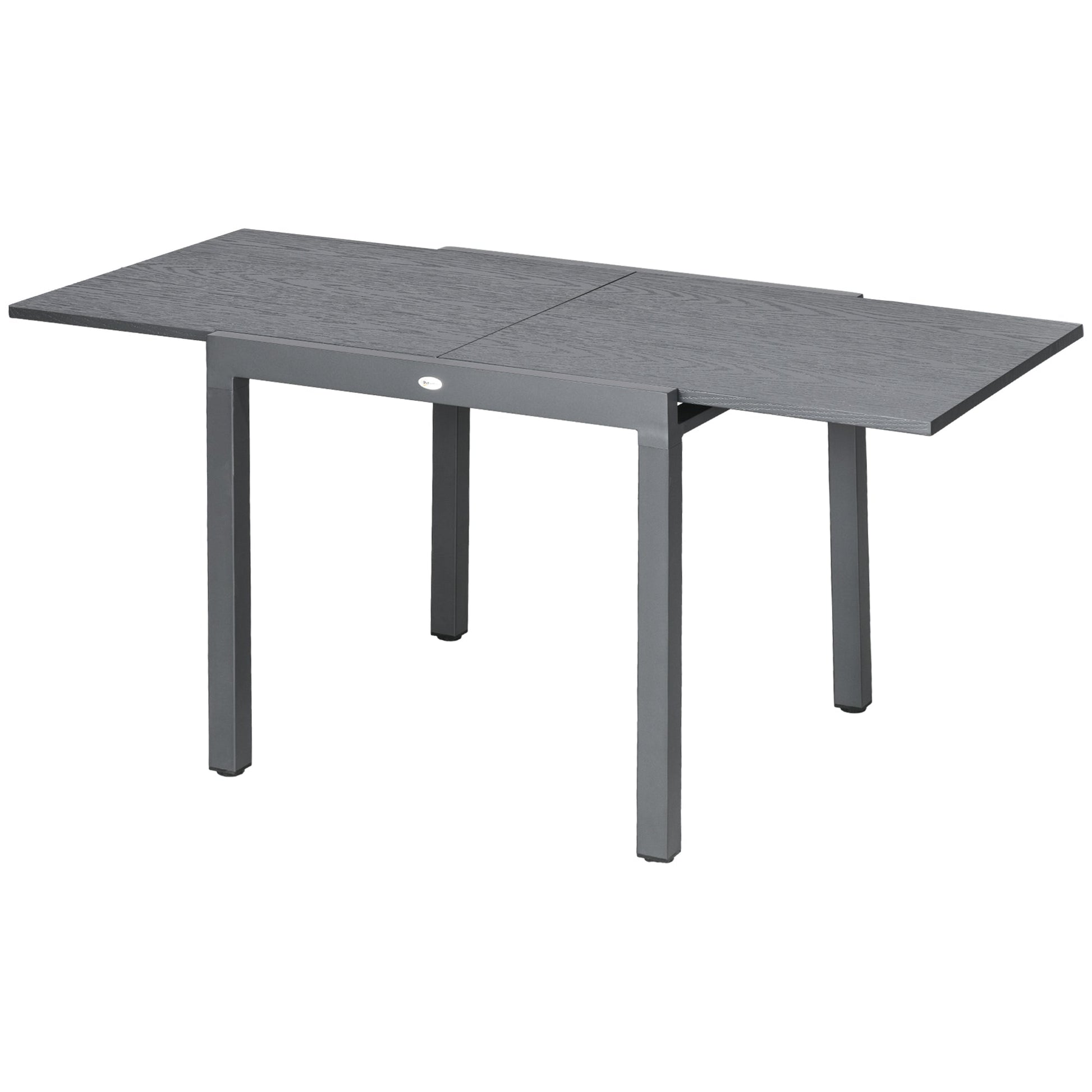 Garden Table, Extendable Outdoor Dining Table for 6 with Aluminium Frame, Steel Tabletop, Rectangle Patio Table for Balcony, Deck, Dark Grey with Wood-effect