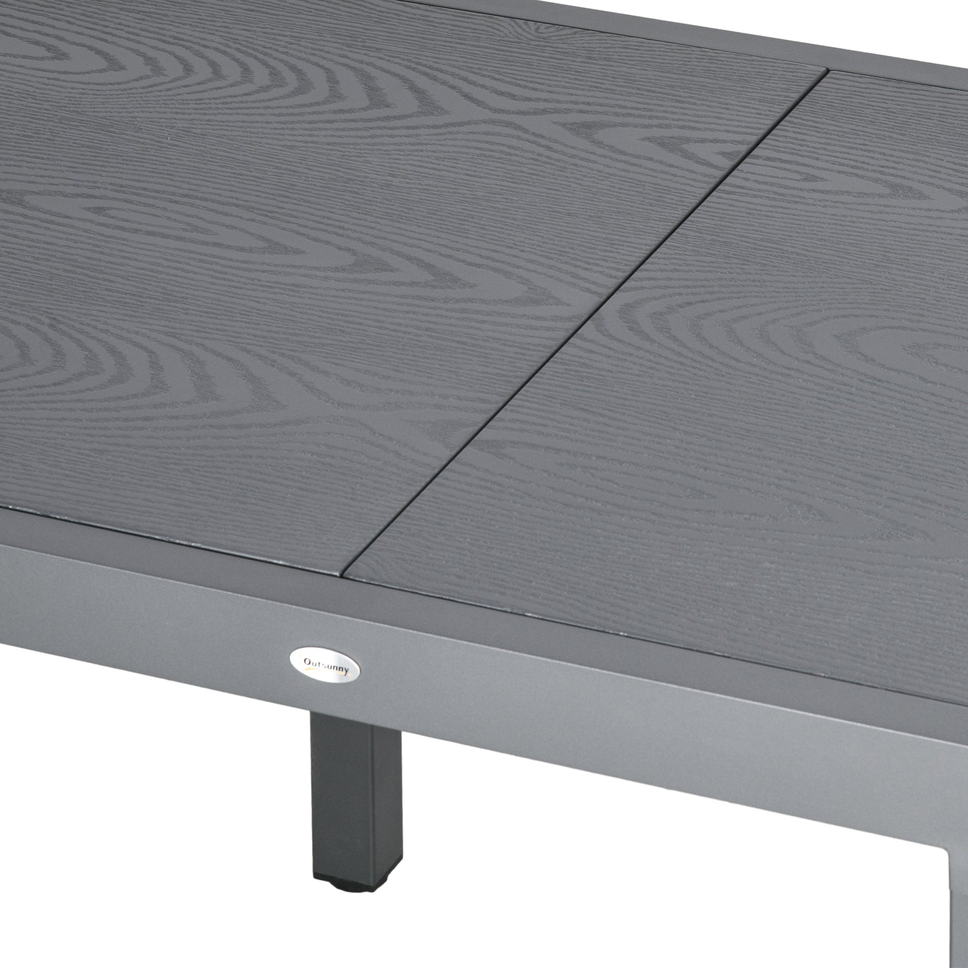 Garden Table, Extendable Outdoor Dining Table for 6 with Aluminium Frame, Steel Tabletop, Rectangle Patio Table for Balcony, Deck, Dark Grey with Wood-effect
