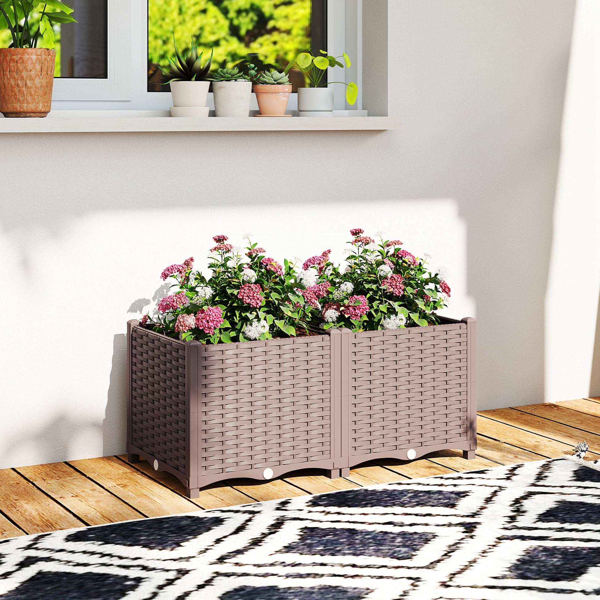 Plastic Raised Garden Bed with Legs, Self Watering Elevated Planter Boxes with Drainage Holes and Plugs, Easy Assembly Outdoor Planter Box for Vegetables, Flowers, Herbs, 80 x 40 x 37 cm