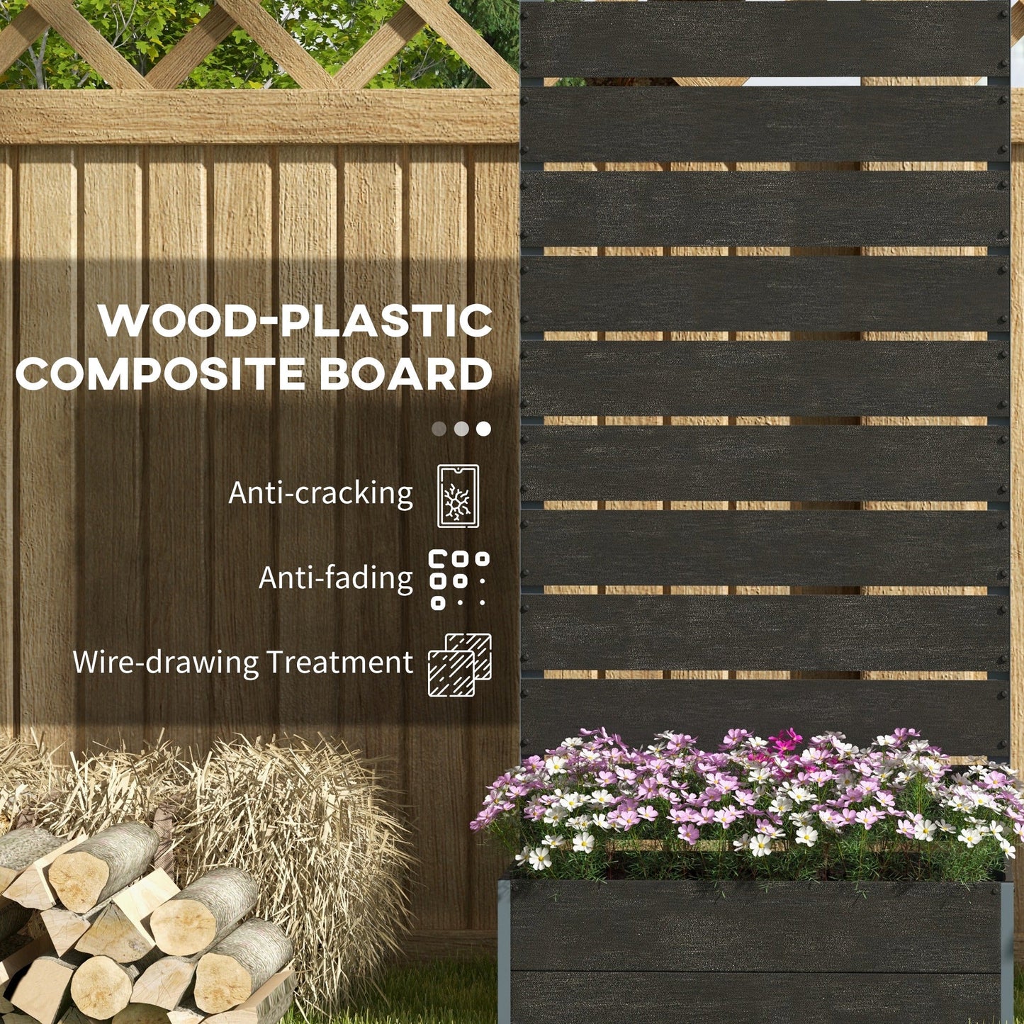 Garden Planter with Trellis for Climbing Plants, Vines, Flowers, Freestanding Raised Bed for Garden, Outdoor, Patio, Planter Box with Drainage Gap, 72x38x150cm, Black