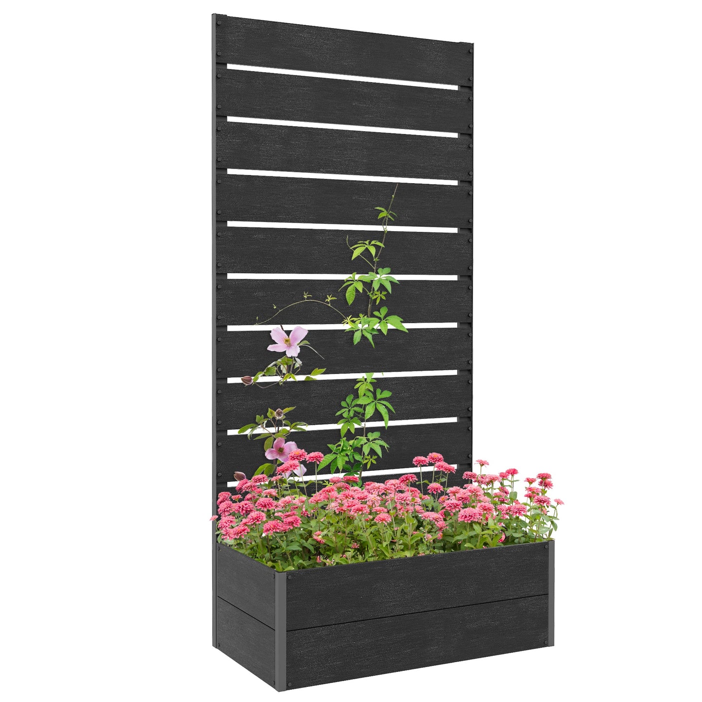 Garden Planter with Trellis for Climbing Plants, Vines, Flowers, Freestanding Raised Bed for Garden, Outdoor, Patio, Planter Box with Drainage Gap, 72x38x150cm, Black