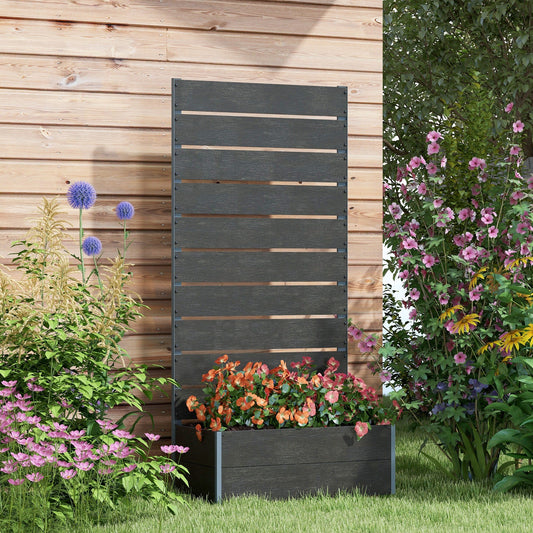 Garden Planter with Trellis for Climbing Plants, Vines, Flowers, Freestanding Raised Bed for Garden, Outdoor, Patio, Planter Box with Drainage Gap, 72x38x150cm, Black
