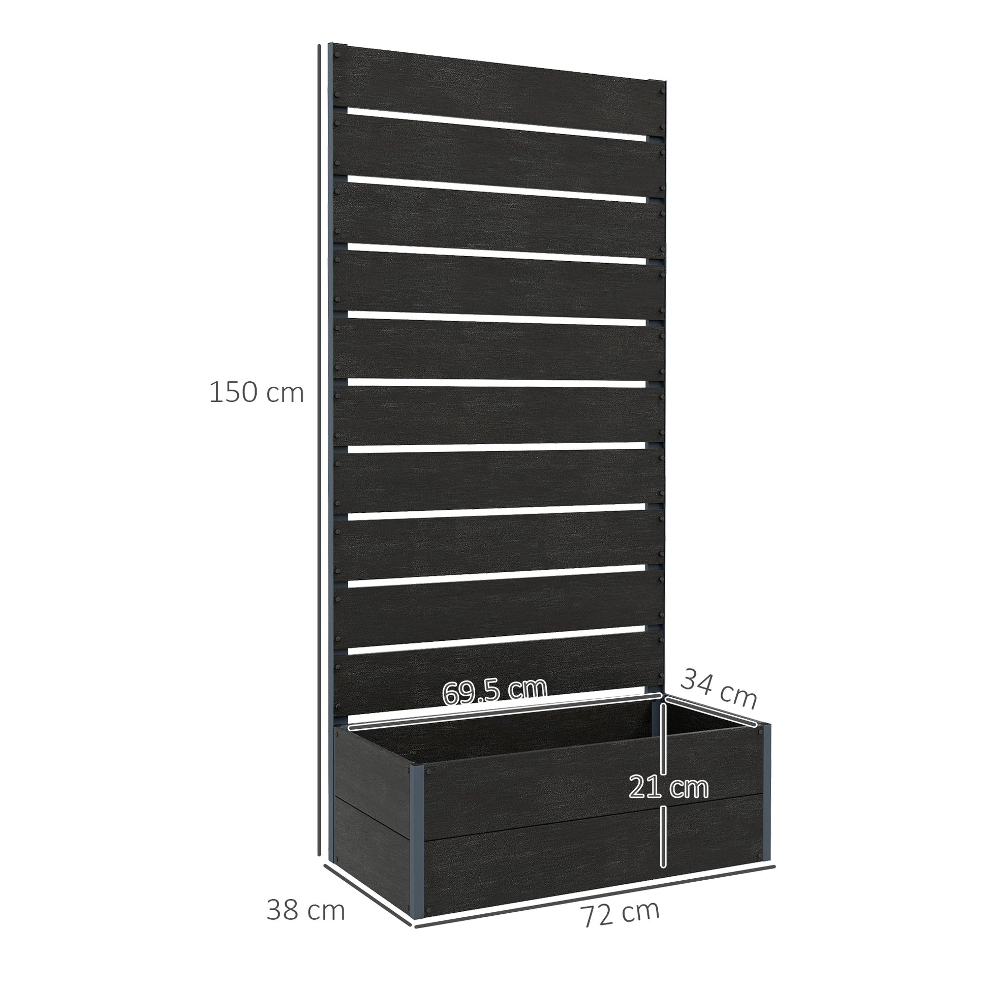 Garden Planter with Trellis for Climbing Plants, Vines, Flowers, Freestanding Raised Bed for Garden, Outdoor, Patio, Planter Box with Drainage Gap, 72x38x150cm, Black