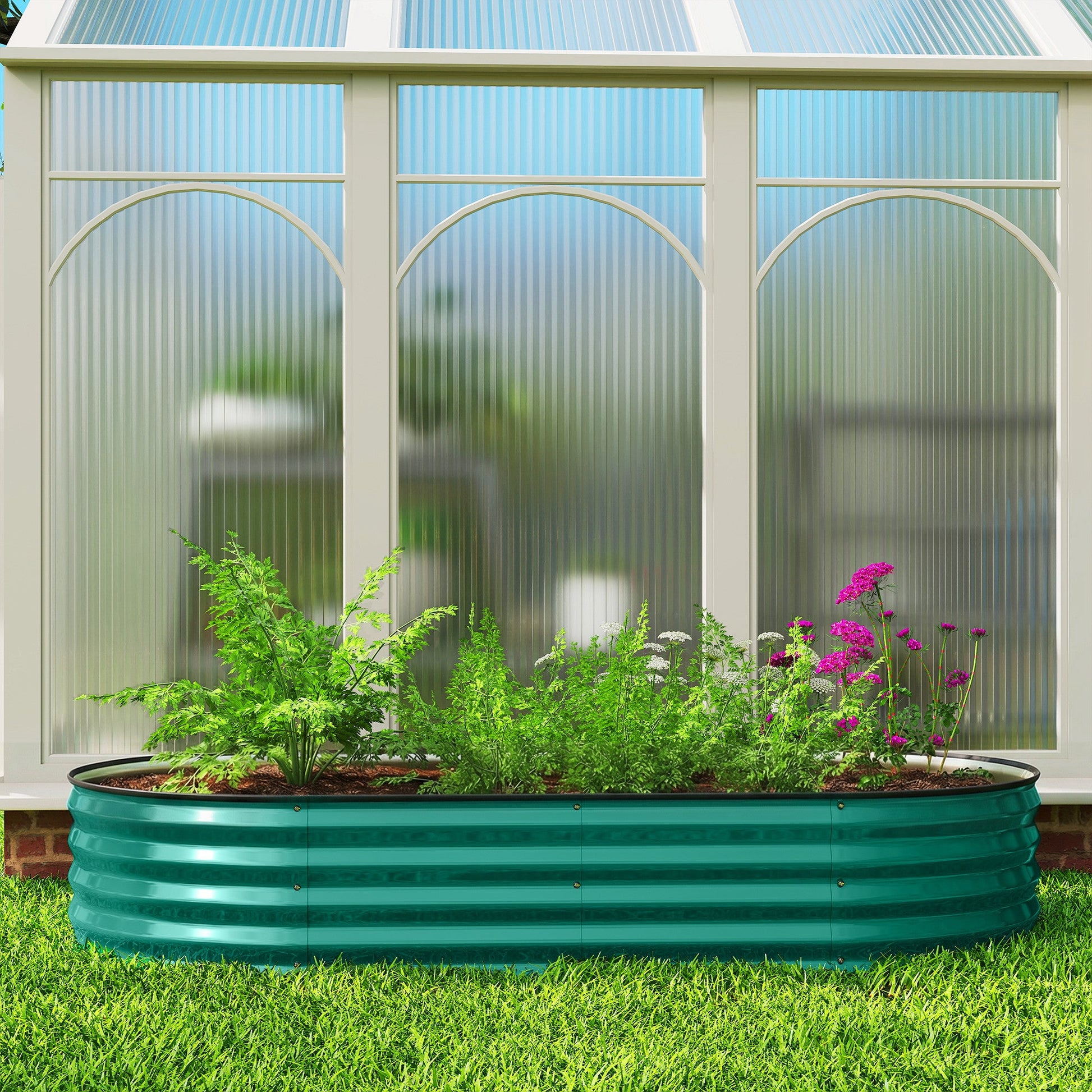 Galvanised Raised Beds for Garden, Metal Elevated Planter Box with Safety Edging, Easy DIY for Growing Flowers, Herbs, Succulents, 180 x 90 x 30cm, Light Green