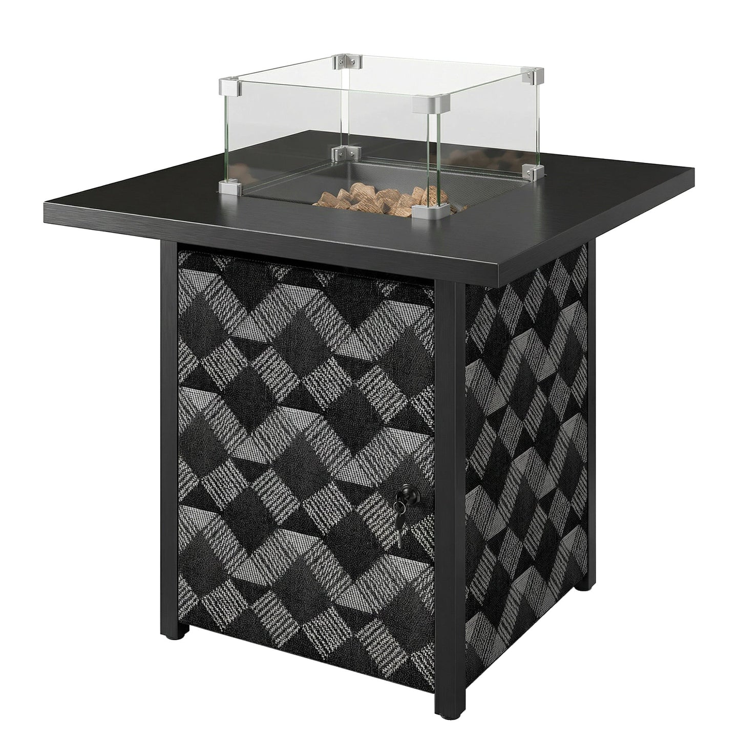 Square Propane Gas Fire Pit Table,12 KW Firepit Outdoor Patio Heater with Proof Net and Glass Wind Guard, Lava Rocks, Gas Tank Holder, Outdoor Firepits for Garden Patio, Black