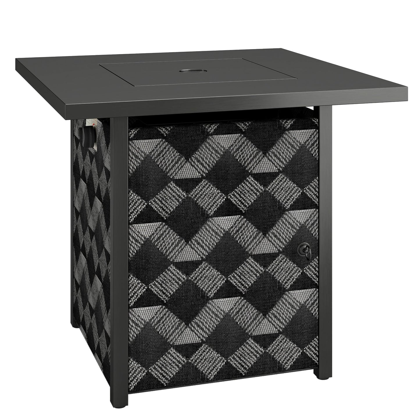 Square Propane Gas Fire Pit Table,12 KW Firepit Outdoor Patio Heater with Proof Net and Glass Wind Guard, Lava Rocks, Gas Tank Holder, Outdoor Firepits for Garden Patio, Black