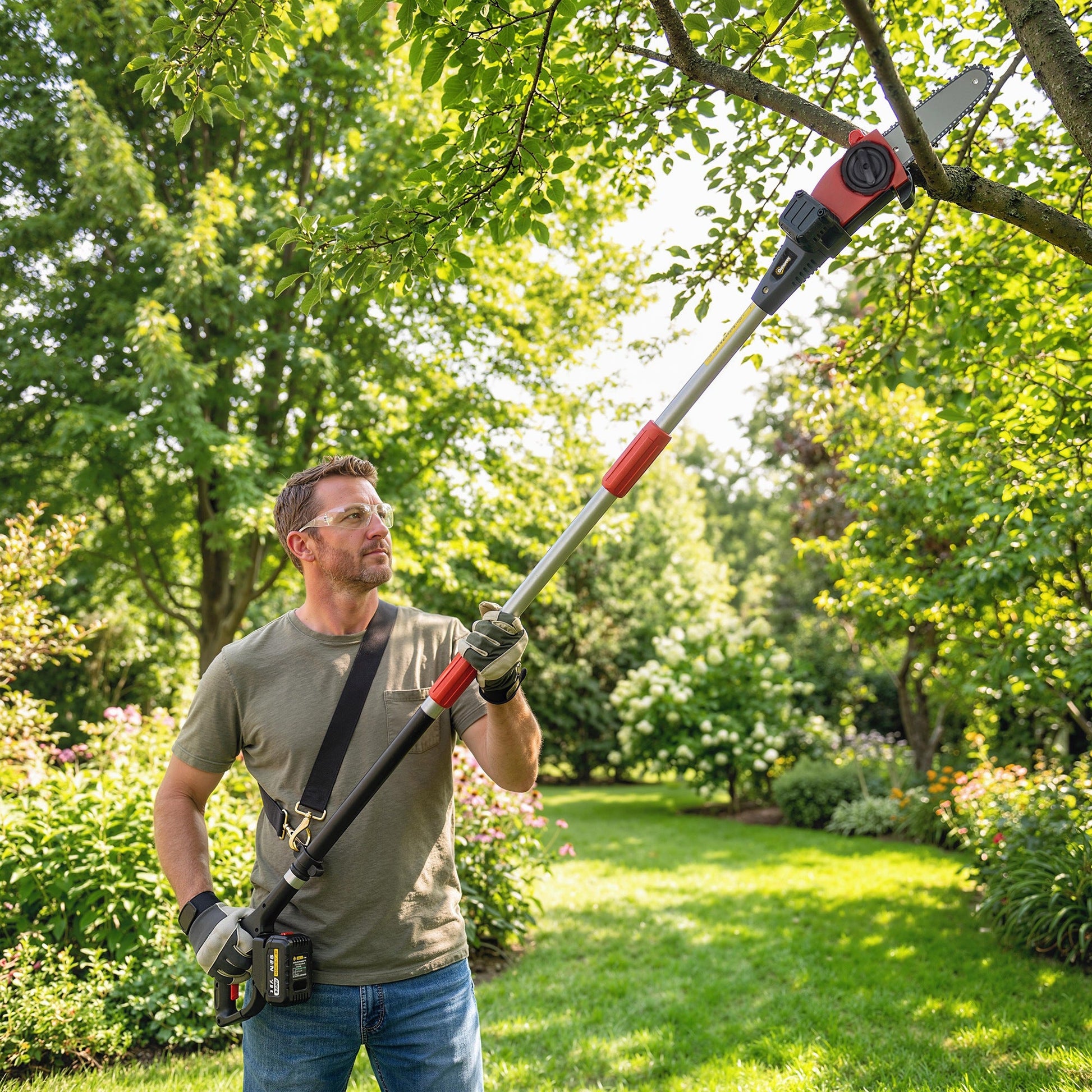 18V 8" Cordless Pole Chainsaw, 1.94m/2.56m Electric Chainsaw with 2 x 4.0Ah Batteries, Charger, Auto Lubrication, 6m/s Chain Speed, Long Reach Pole Pruner for Branch Cutting Tree Trimming
