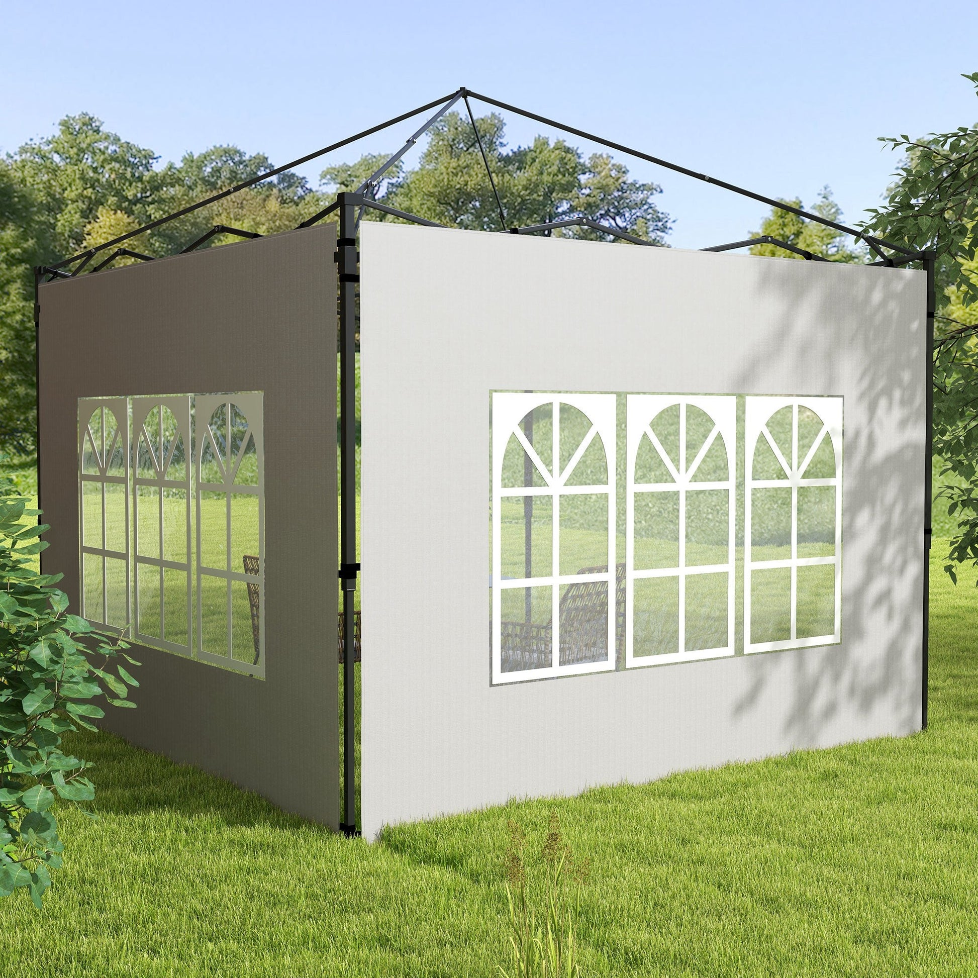 Gazebo Side Panels with Window for 3x3(m) or 3x6m Gazebo Canopy, 2 Pack Sides Replacement, White