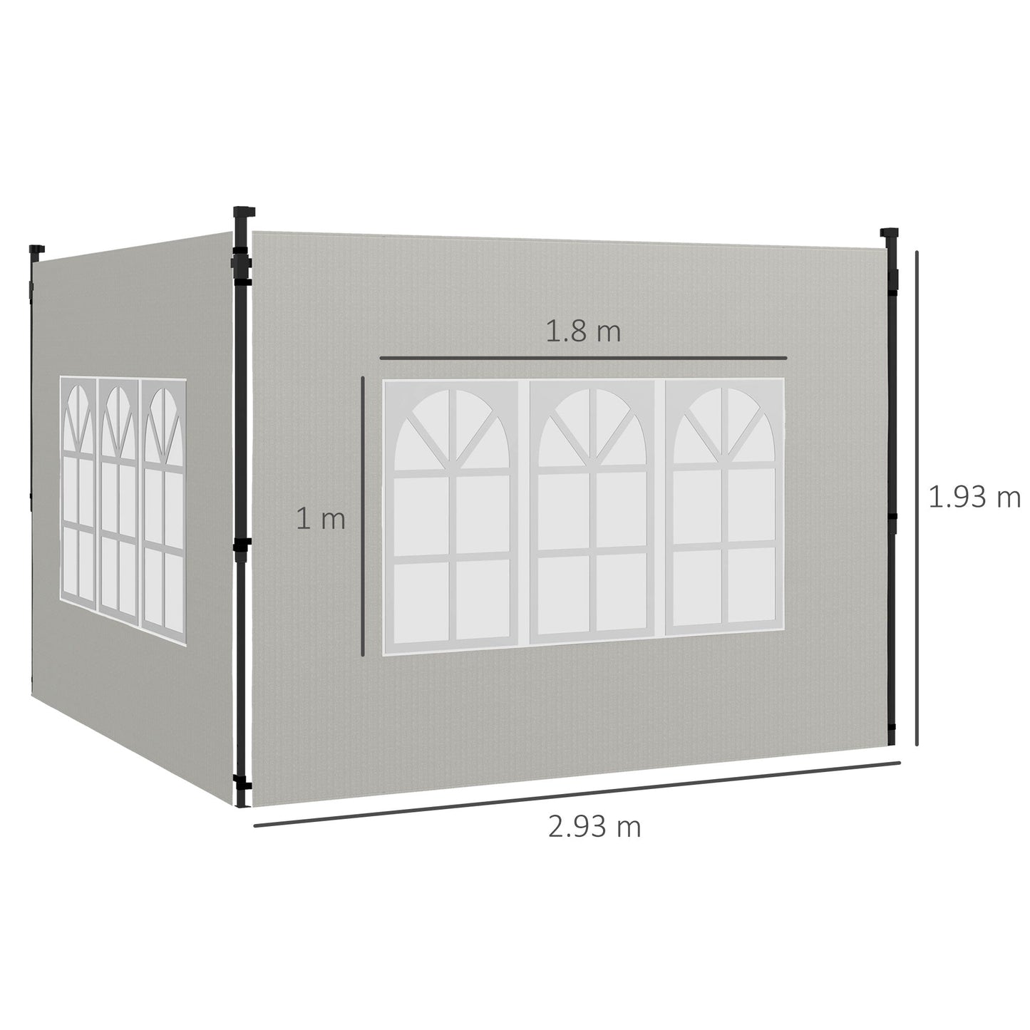 Gazebo Side Panels with Window for 3x3(m) or 3x6m Gazebo Canopy, 2 Pack Sides Replacement, White