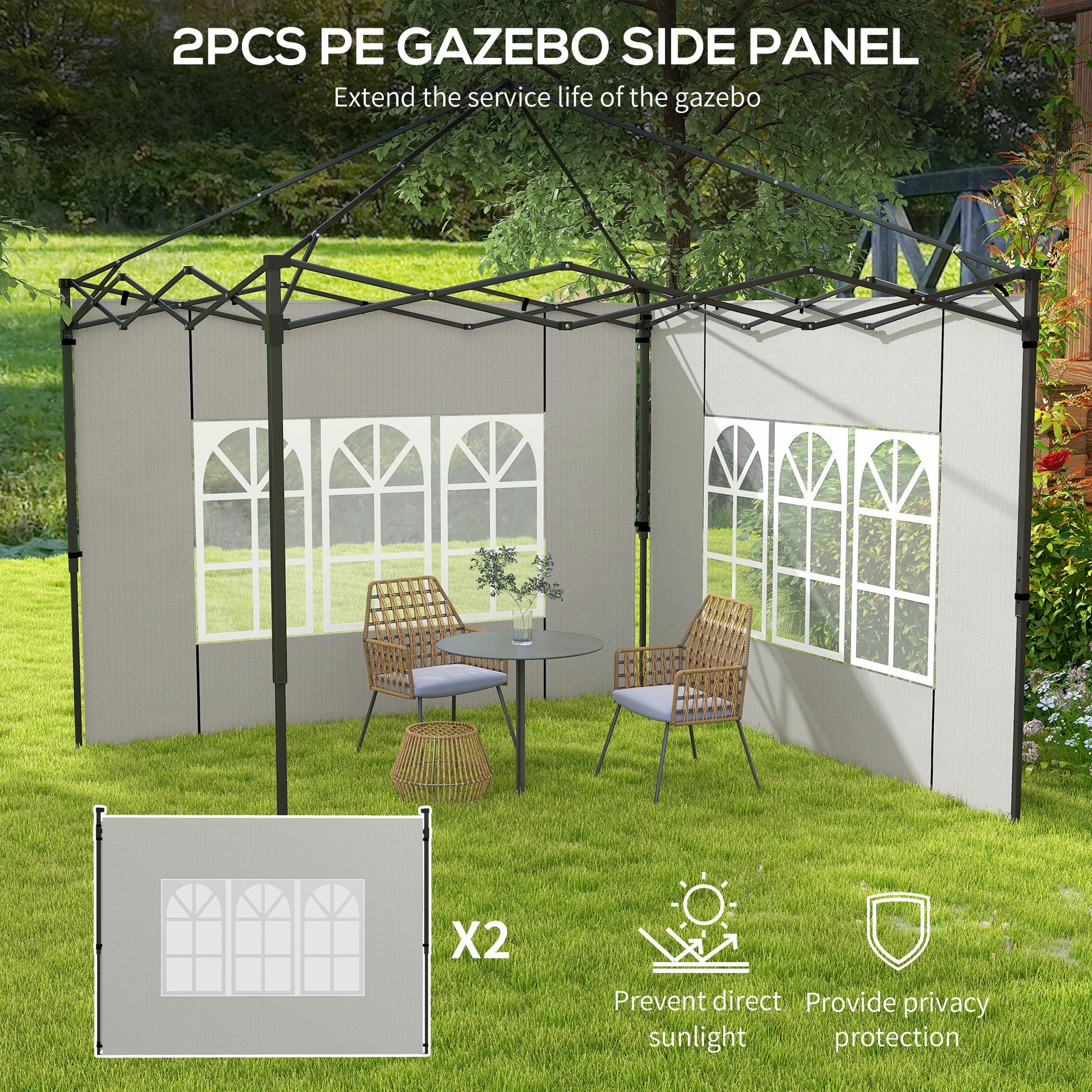 Gazebo Side Panels with Window for 3x3(m) or 3x6m Gazebo Canopy, 2 Pack Sides Replacement, White