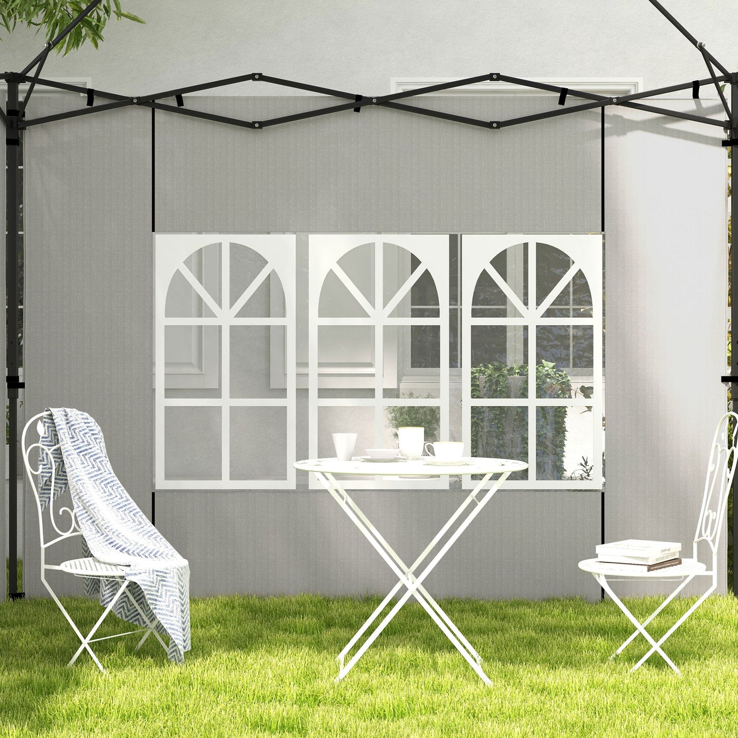 Gazebo Side Panels with Window for 3x3(m) or 3x6m Gazebo Canopy, 2 Pack Sides Replacement, White