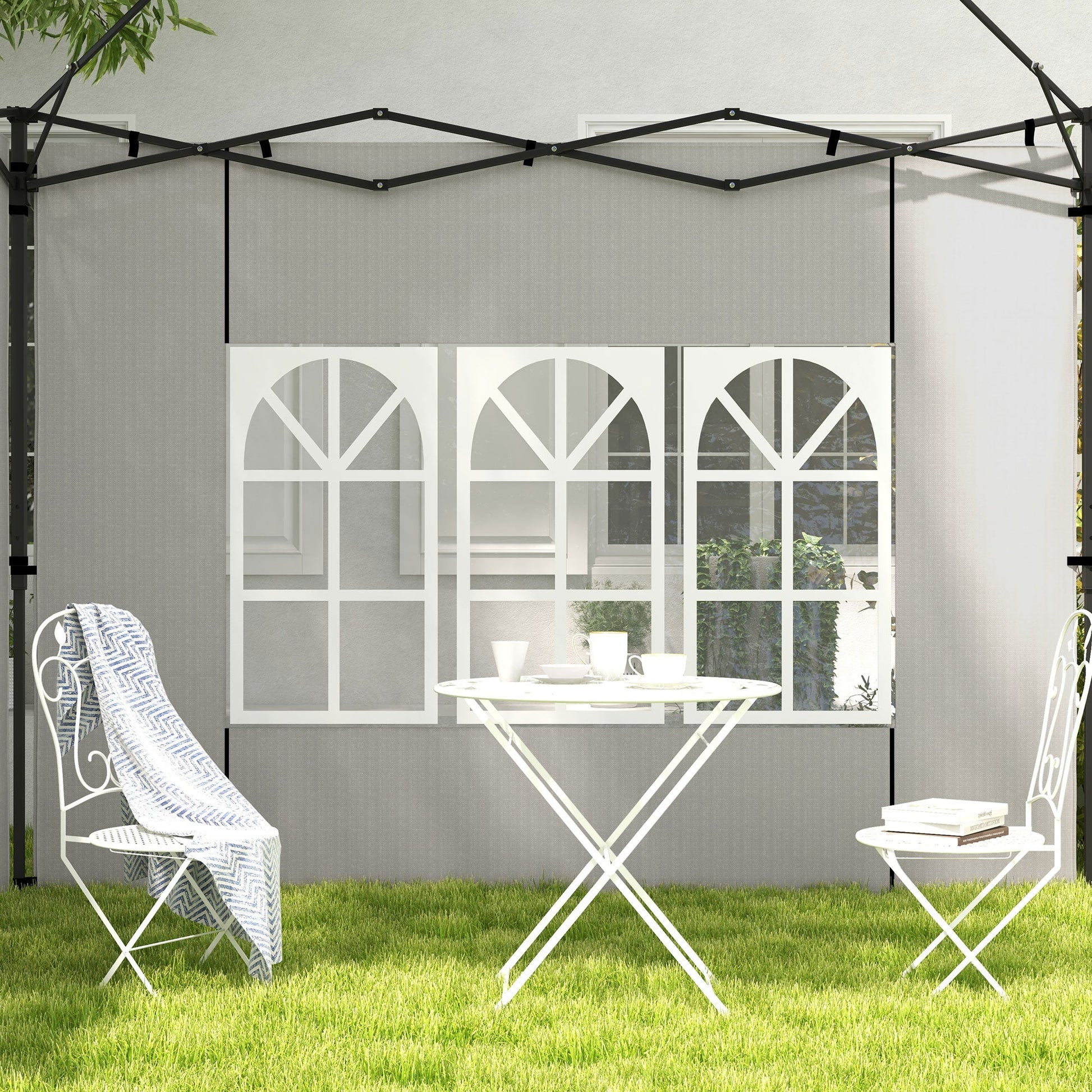 Gazebo Side Panels with Window for 3x3(m) or 3x6m Gazebo Canopy, 2 Pack Sides Replacement, White