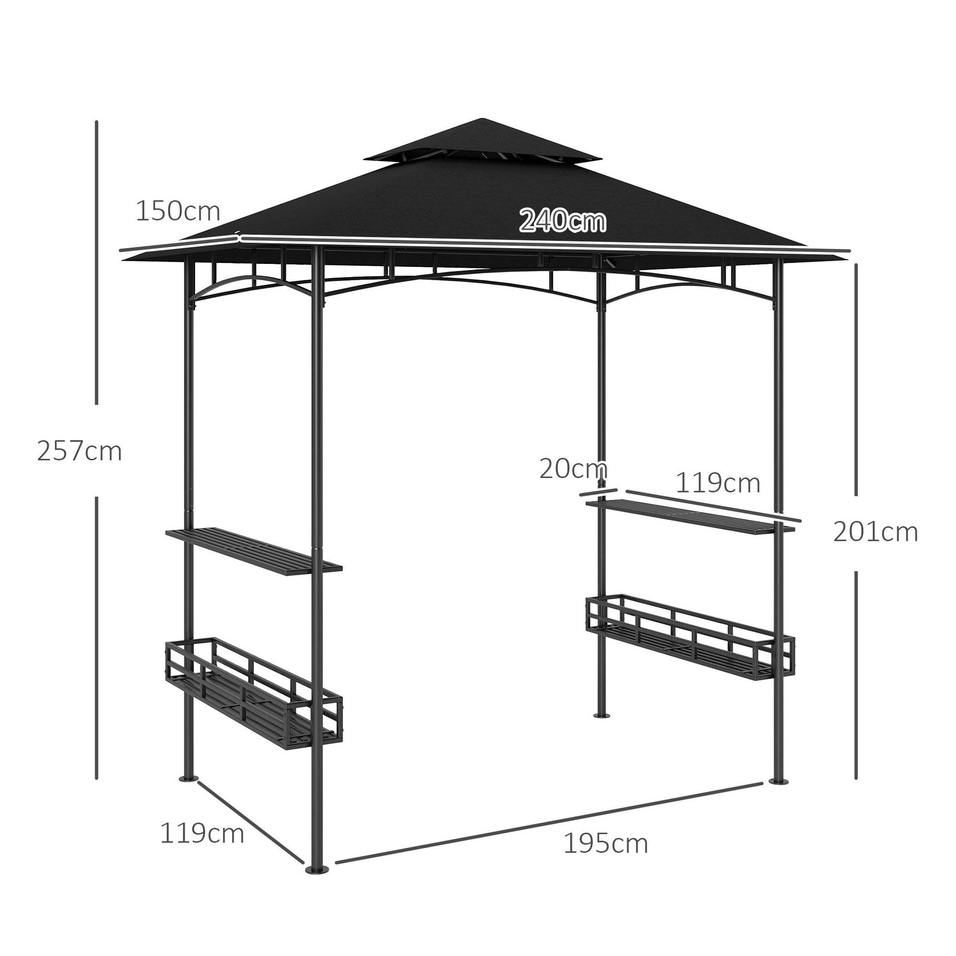 8' x 5' Grill Gazebo Canopy, Double Tiered Outdoor BBQ Gazebo Shelter with 2 Side Shelves, Storage Baskets, Hook for Garden, Patio, Barbecue, Picnic, Dark Grey