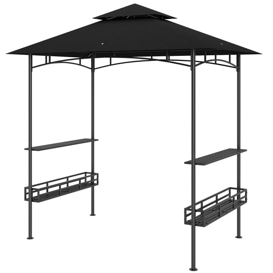 8' x 5' Grill Gazebo Canopy, Double Tiered Outdoor BBQ Gazebo Shelter with 2 Side Shelves, Storage Baskets, Hook for Garden, Patio, Barbecue, Picnic, Dark Grey