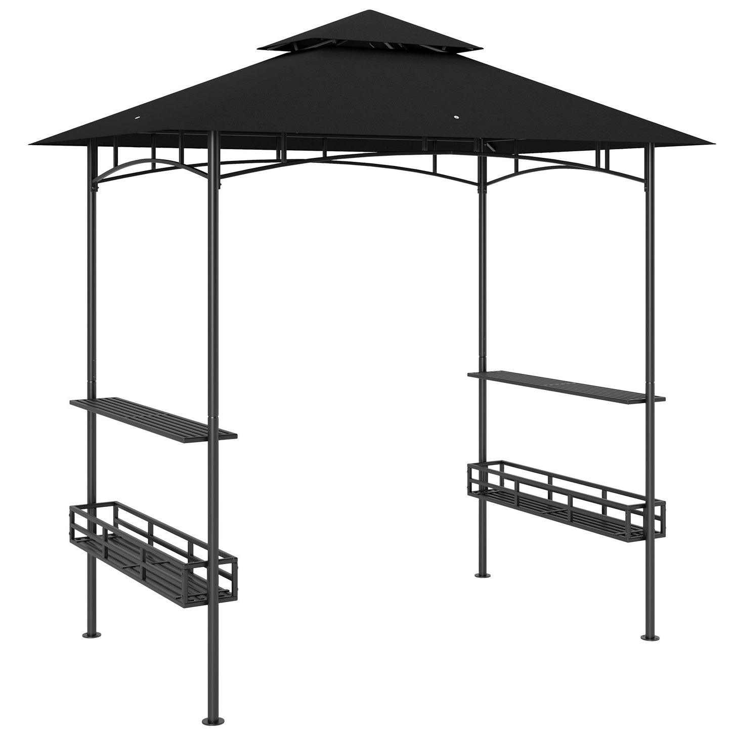 8' x 5' Grill Gazebo Canopy, Double Tiered Outdoor BBQ Gazebo Shelter with 2 Side Shelves, Storage Baskets, Hook for Garden, Patio, Barbecue, Picnic, Dark Grey