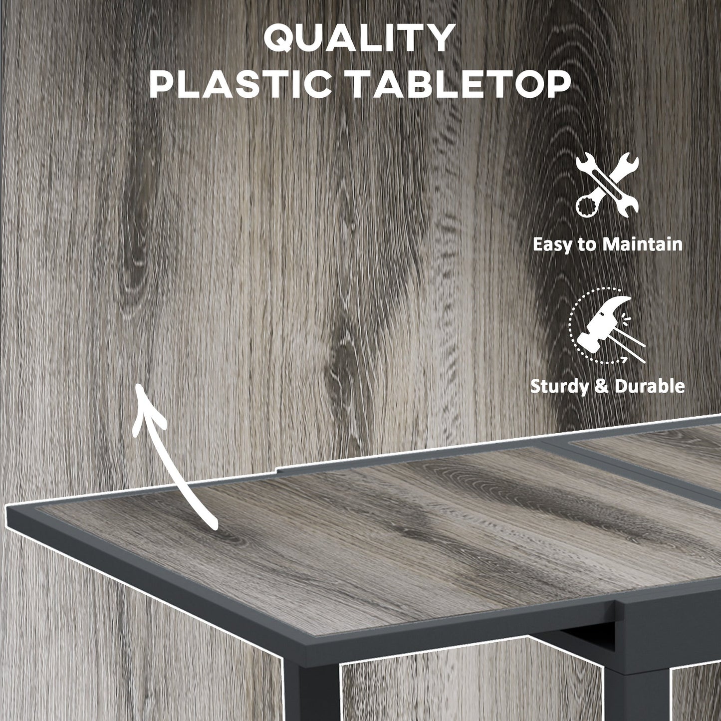 Extending Garden Table, Outdoor Dining Table for 6, Aluminium Frame Rectangular Patio Table with Plastic Board Tabletop,80/160L x 80W x 75H cm, Grey