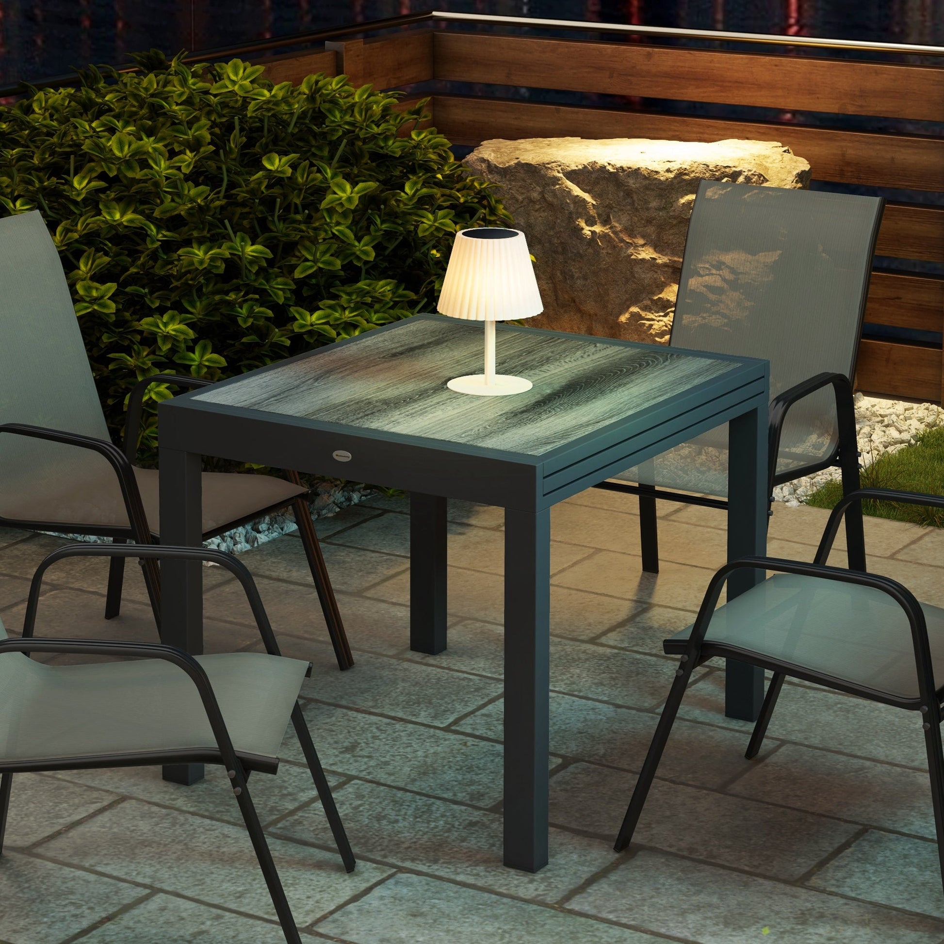 Extending Garden Table, Outdoor Dining Table for 6, Aluminium Frame Rectangular Patio Table with Plastic Board Tabletop,80/160L x 80W x 75H cm, Grey