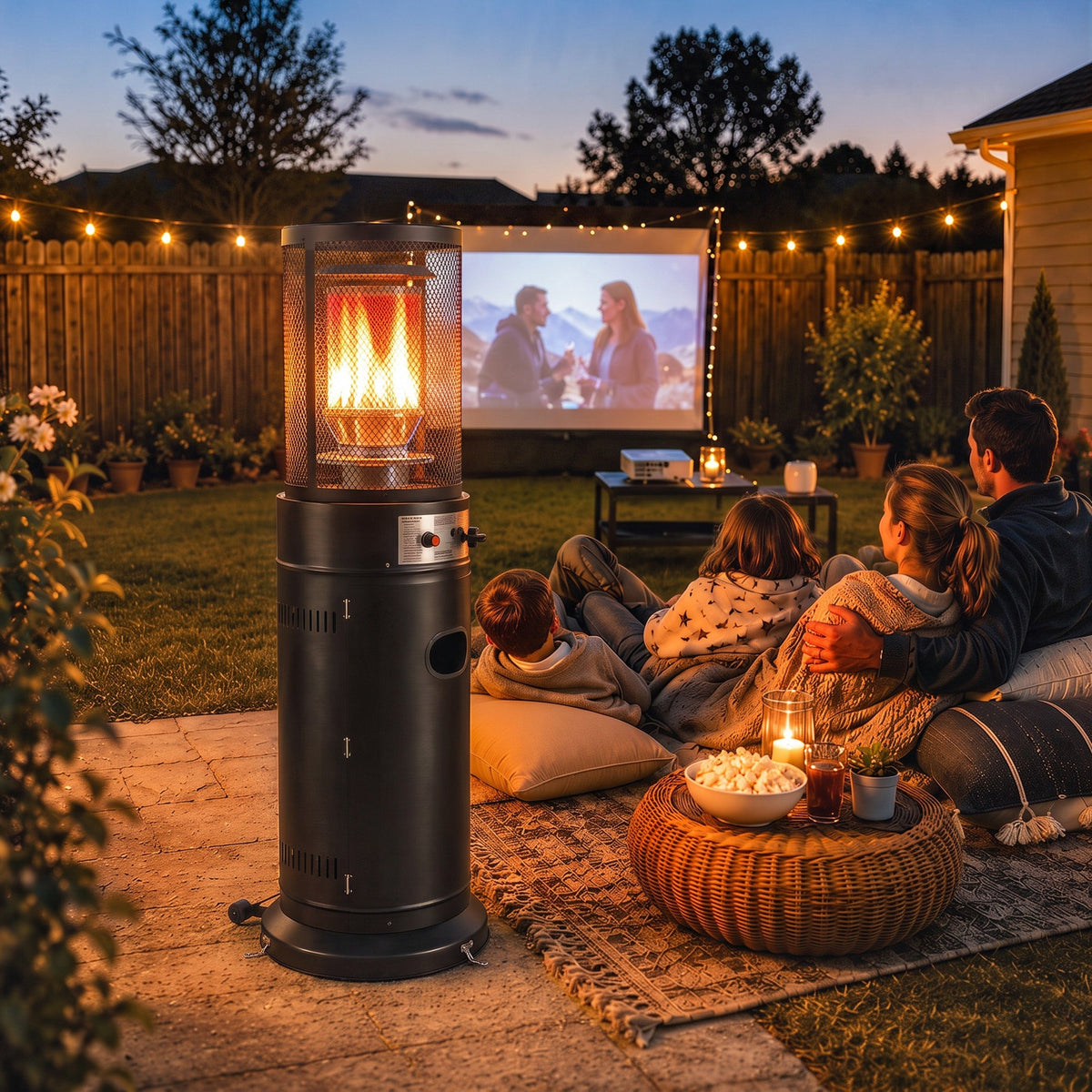 Gas Patio Heater, 11 kW Portable Propane Outdoor Heater with Stepless Heat Control, Pulse Ignition, Protective Mesh, Tip-over Protection, 2 Wheels for Garden, Black