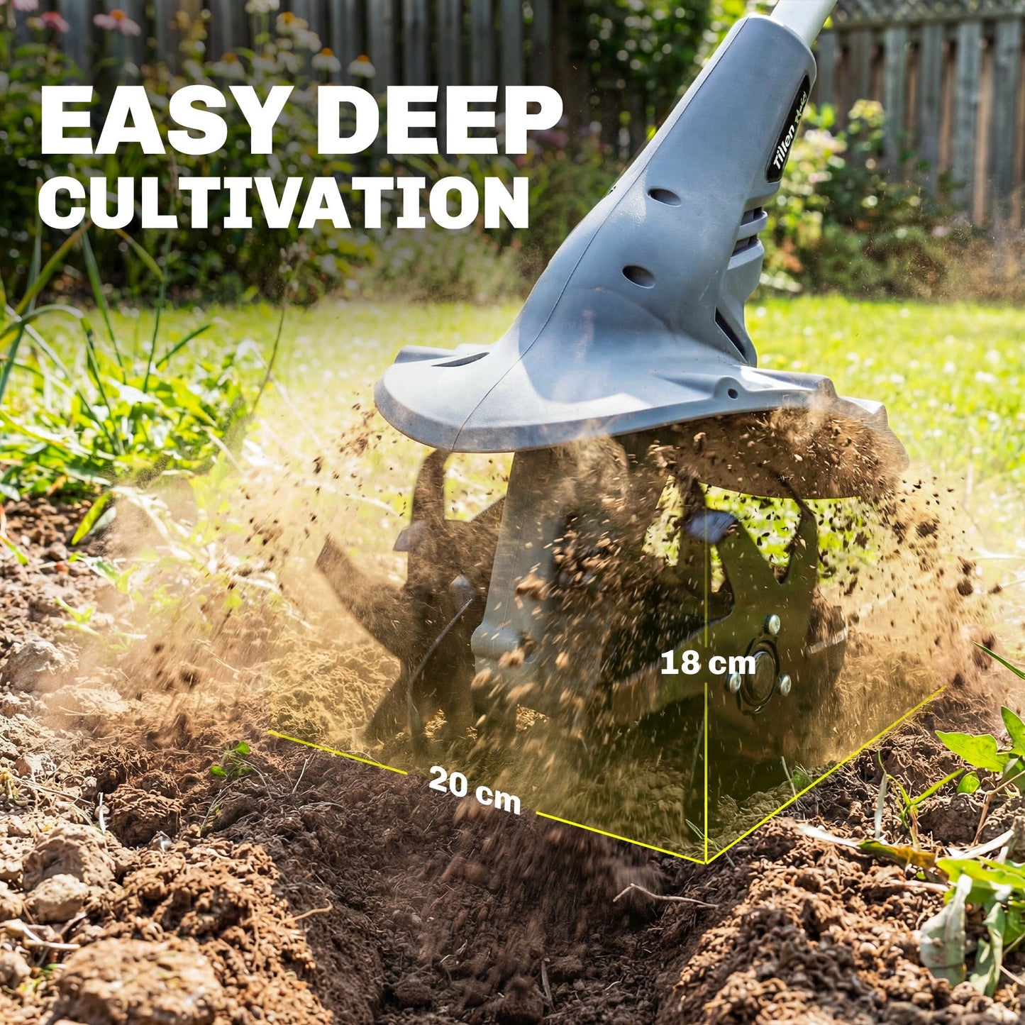 Cordless Tiller, 18V Electric Garden Rotavator with 2 x 4000mAh Batteries, Charger, 20cm Tilling Width & 18cm Depth, 4 Blades, Aluminium Shaft, Adjustable Handle for Weeding, Loosening Soil