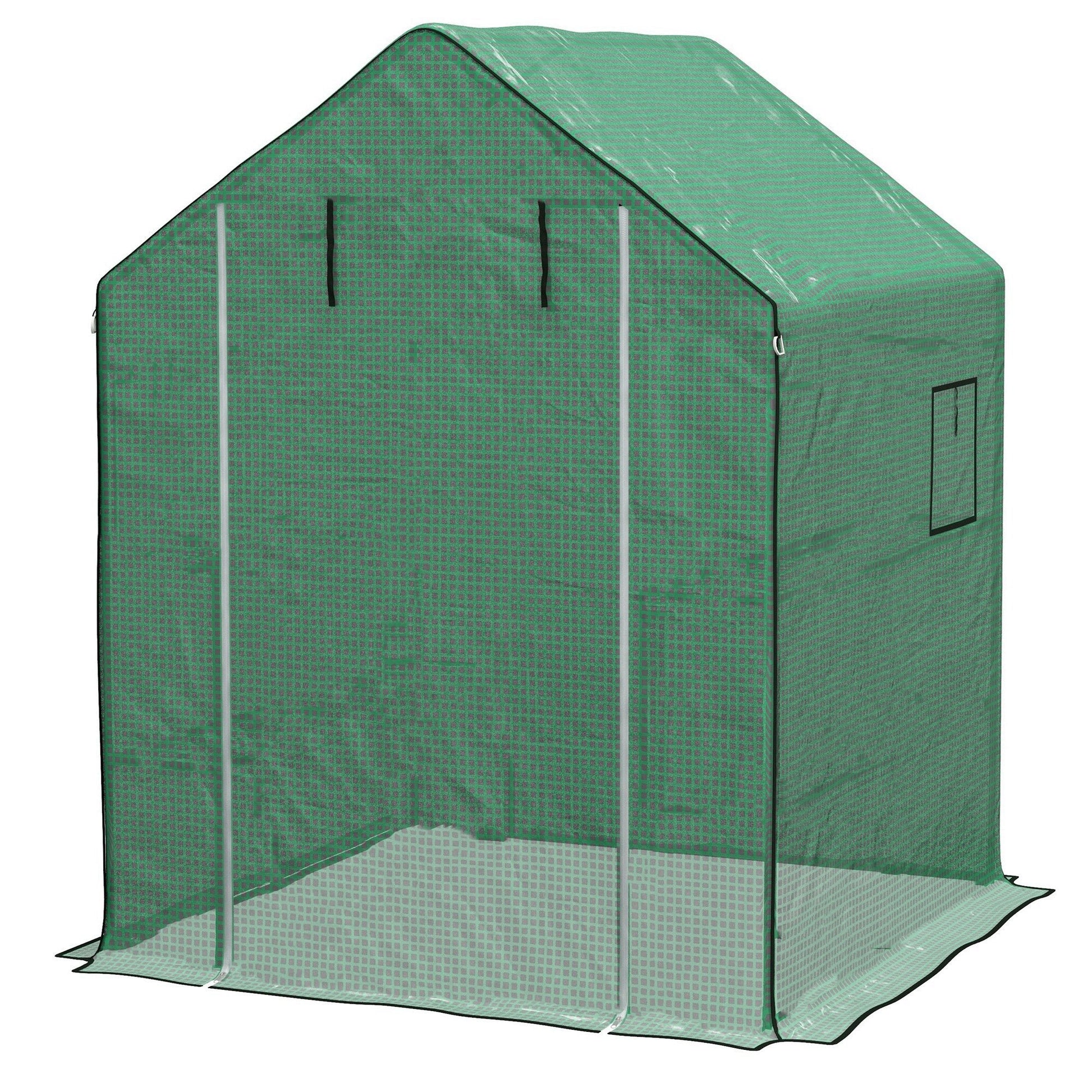 Walk-in Greenhouse Cover Replacement with Roll-up Door and Mesh Windows, Reinforced PE Hot House Cover, COVER ONLY, 140 x 143 x 190cm, Green