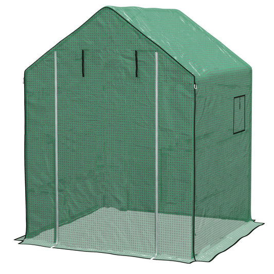 Walk-in Greenhouse Cover Replacement with Roll-up Door and Mesh Windows, Reinforced PE Hot House Cover, COVER ONLY, 140 x 143 x 190cm, Green