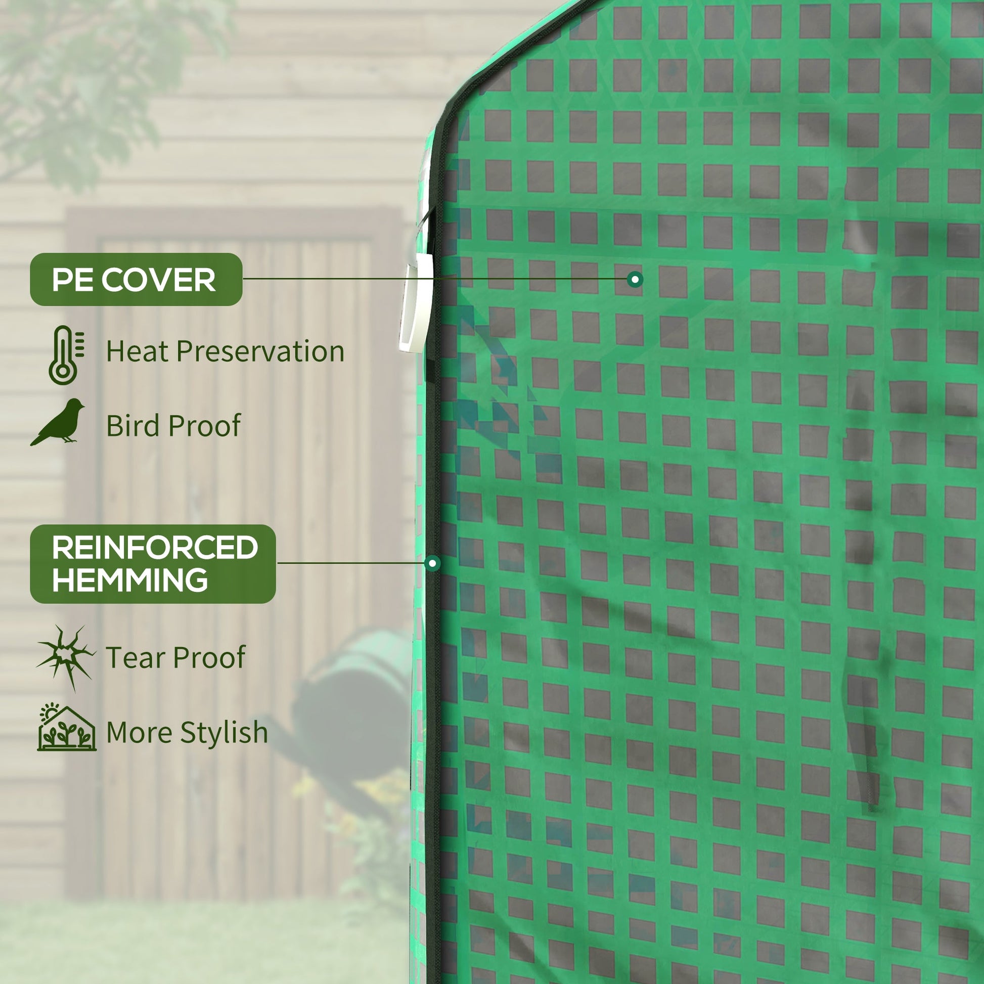 Walk-in Greenhouse Cover Replacement with Roll-up Door and Mesh Windows, Reinforced PE Hot House Cover, COVER ONLY, 140 x 143 x 190cm, Green