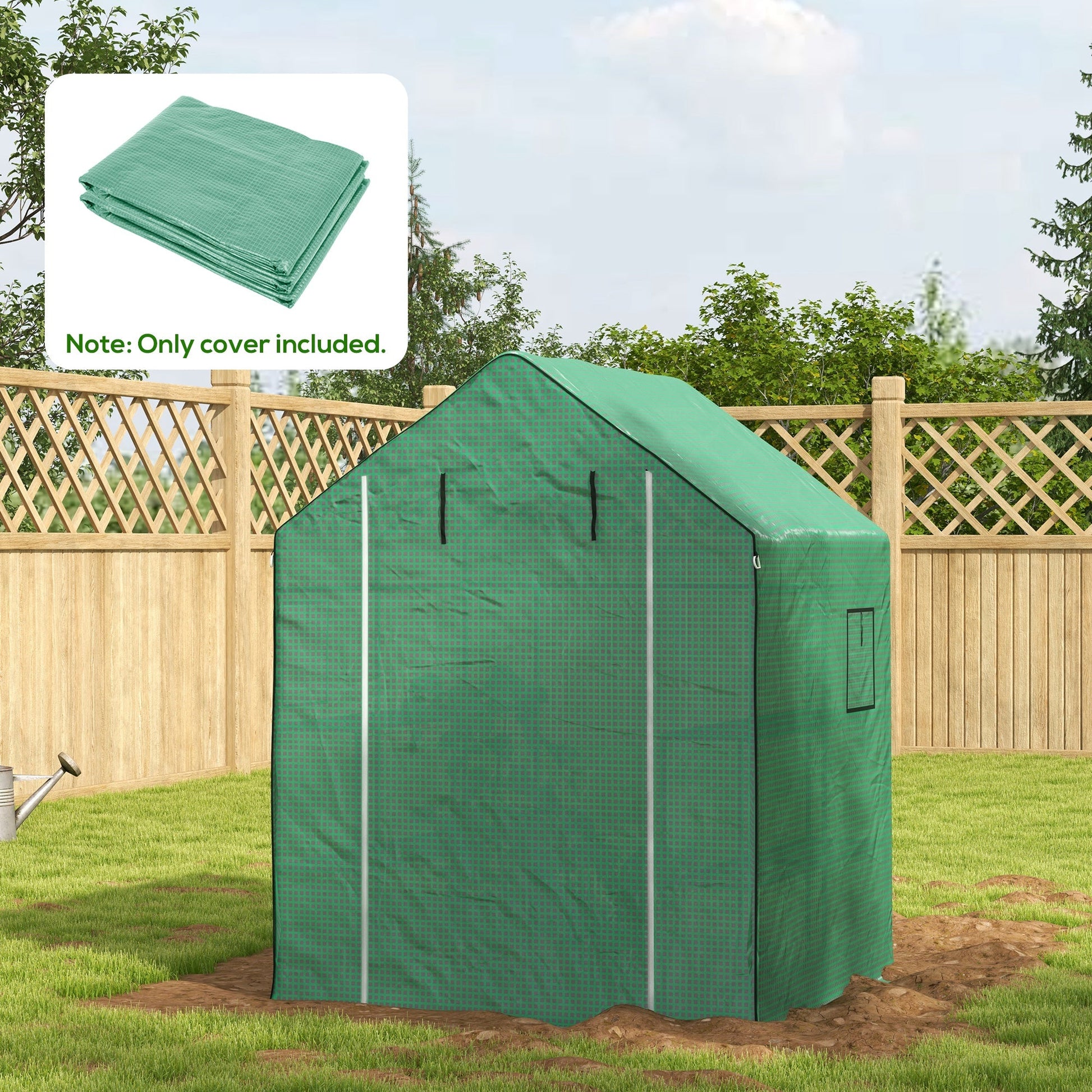 Walk-in Greenhouse Cover Replacement with Roll-up Door and Mesh Windows, Reinforced PE Hot House Cover, COVER ONLY, 140 x 143 x 190cm, Green