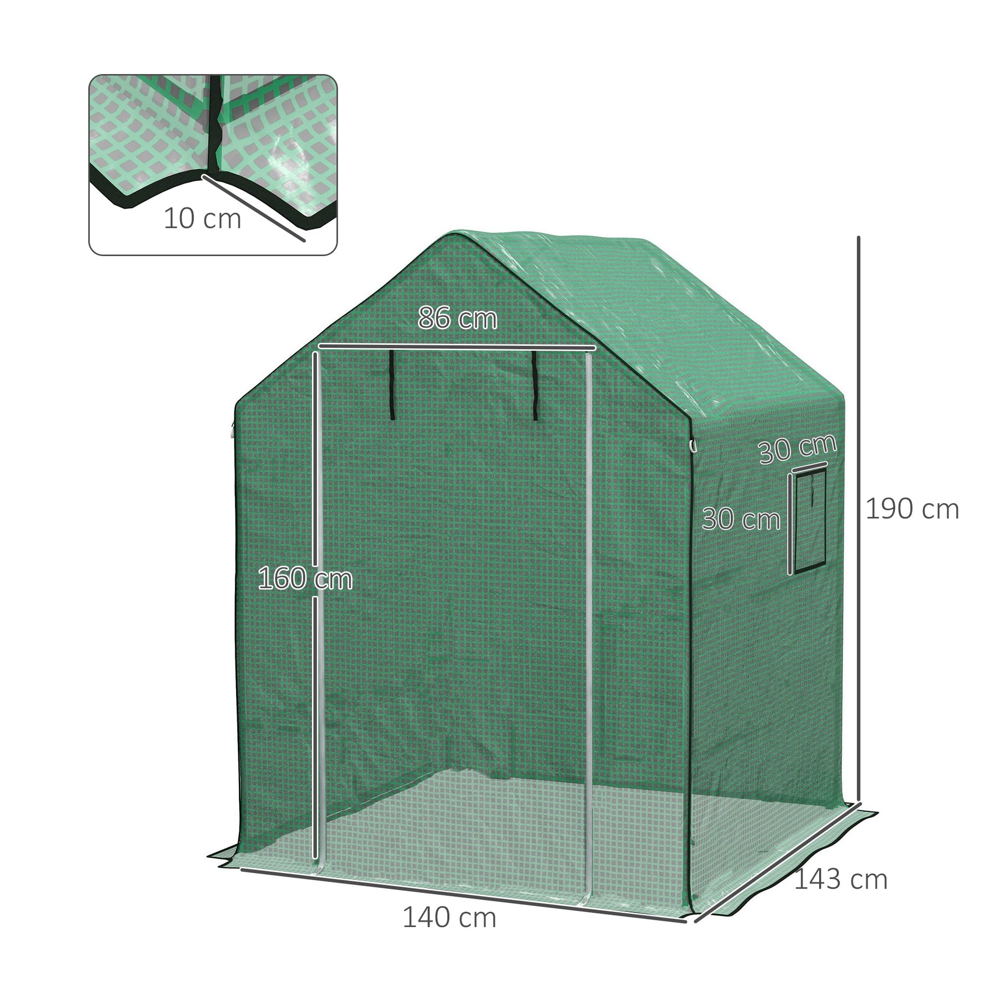 Walk-in Greenhouse Cover Replacement with Roll-up Door and Mesh Windows, Reinforced PE Hot House Cover, COVER ONLY, 140 x 143 x 190cm, Green