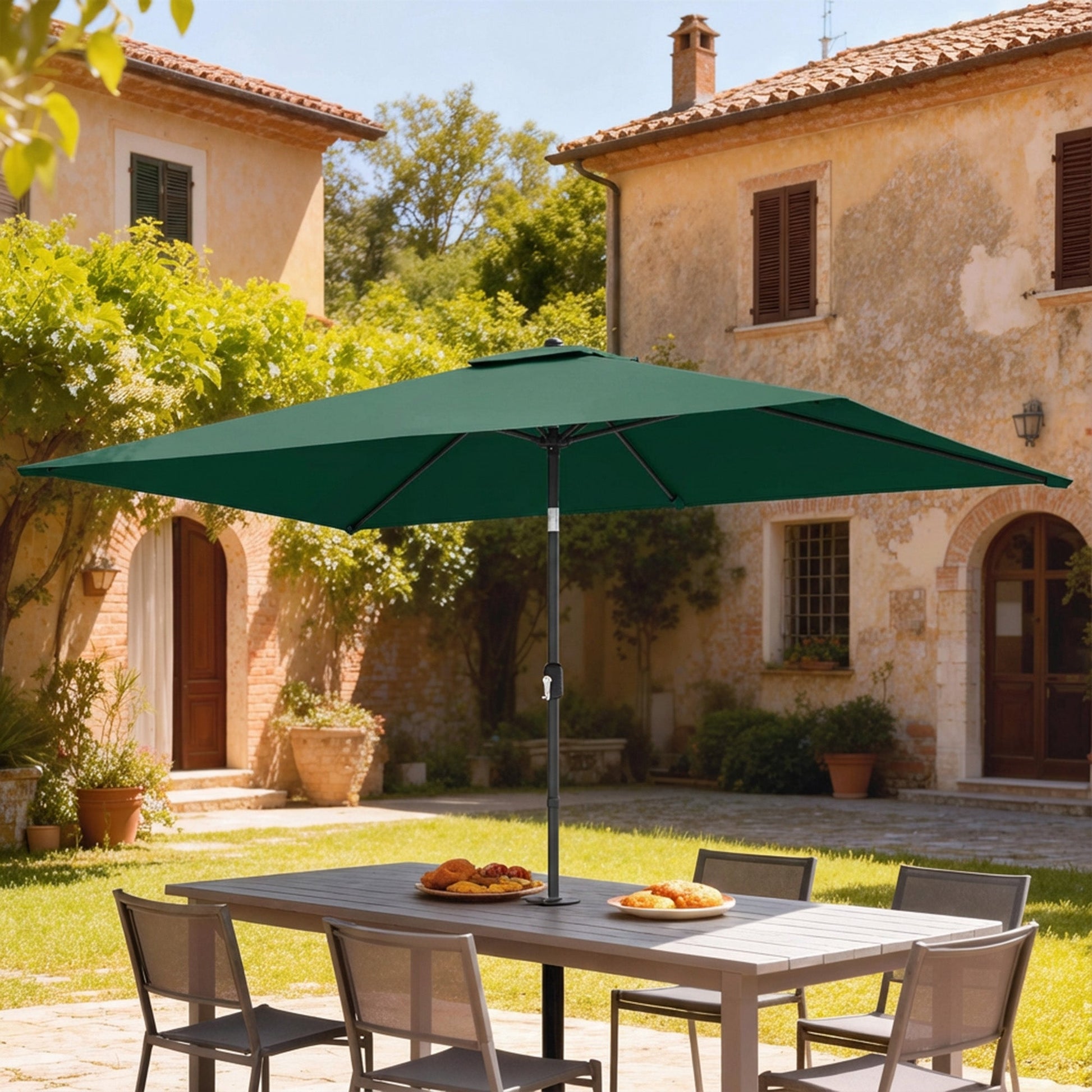 3x2m Garden Parasol, Parasol Umbrella with Crank Handle, Tilt Function, Polyester Canopy, Outdoor Table Umbrella for Patio, Garden, Green