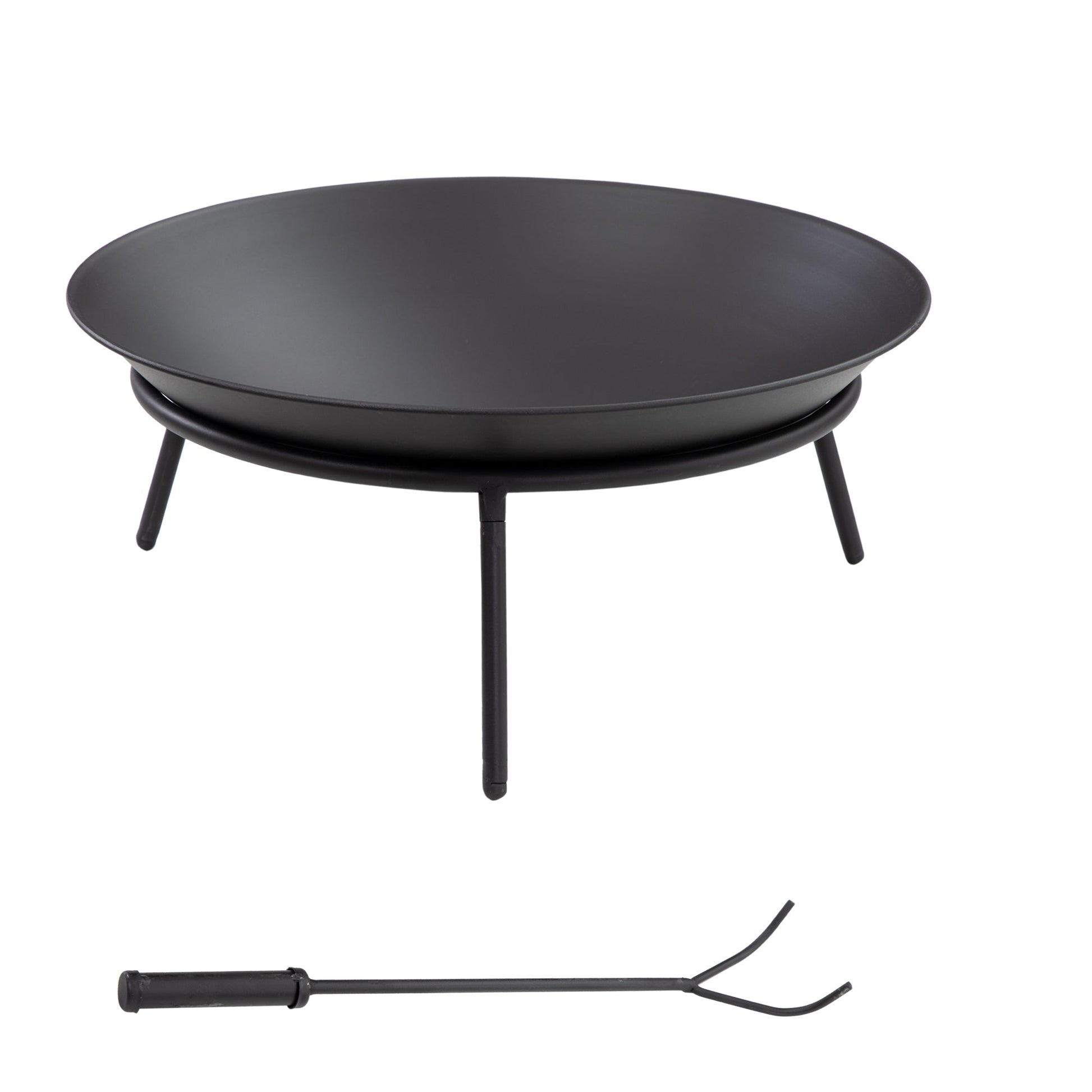 Dia. 47 x 21 cm Outdoor Fire Pit, Portable Round Firepit with Poker, for Garden, Camping, Bonfire, Picnic, Black