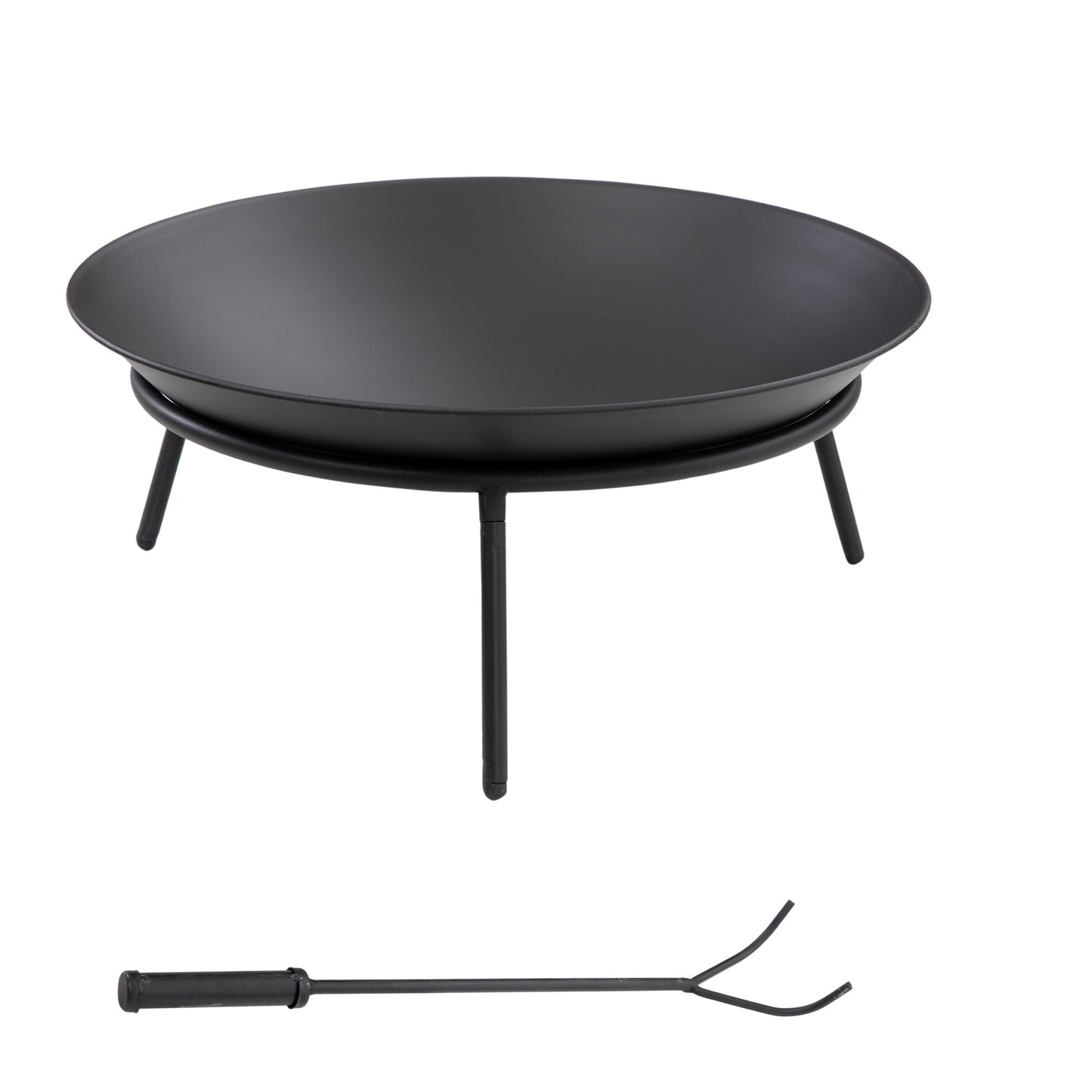 Dia. 47 x 21 cm Outdoor Fire Pit, Portable Round Firepit with Poker, for Garden, Camping, Bonfire, Picnic, Black