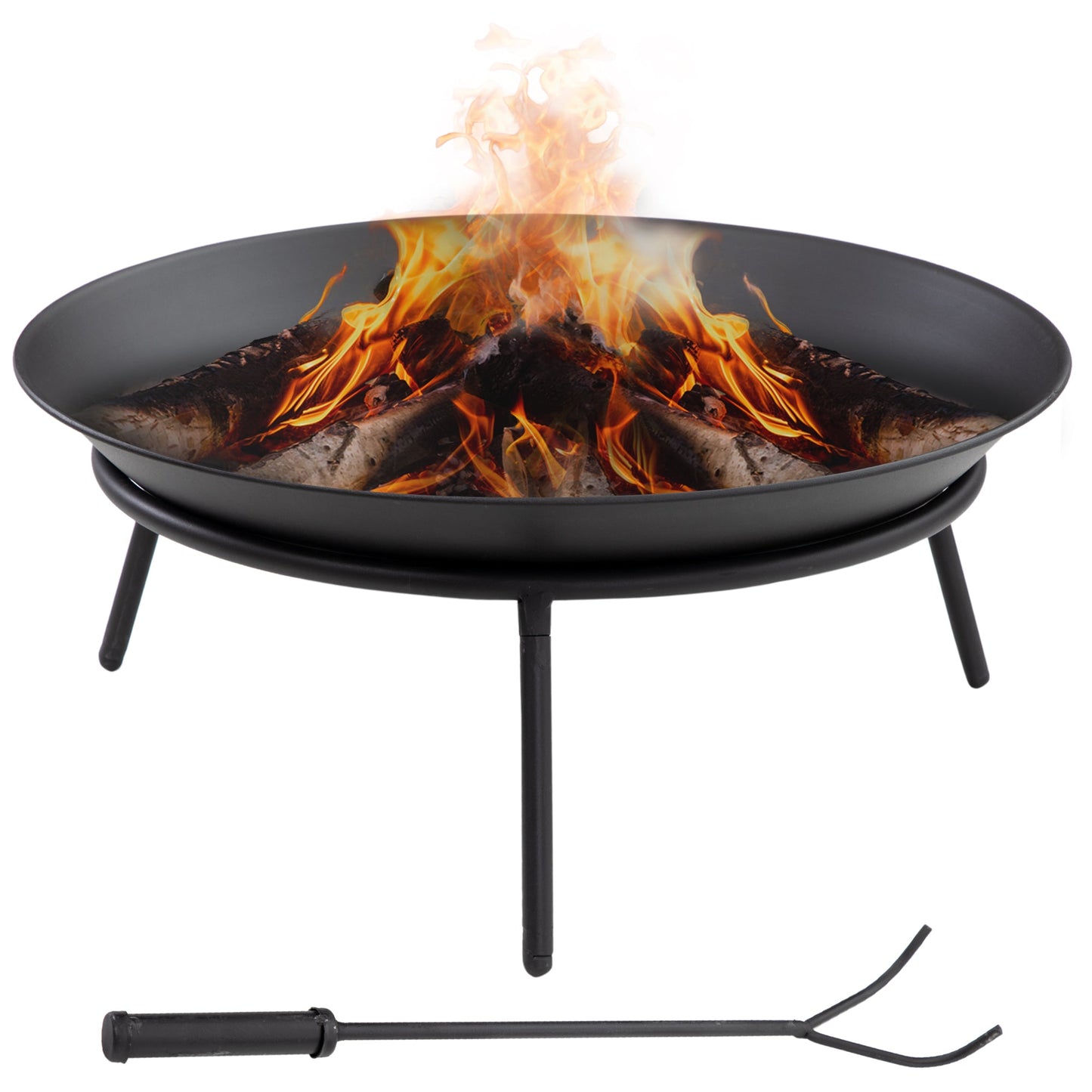 Dia. 47 x 21 cm Outdoor Fire Pit, Portable Round Firepit with Poker, for Garden, Camping, Bonfire, Picnic, Black