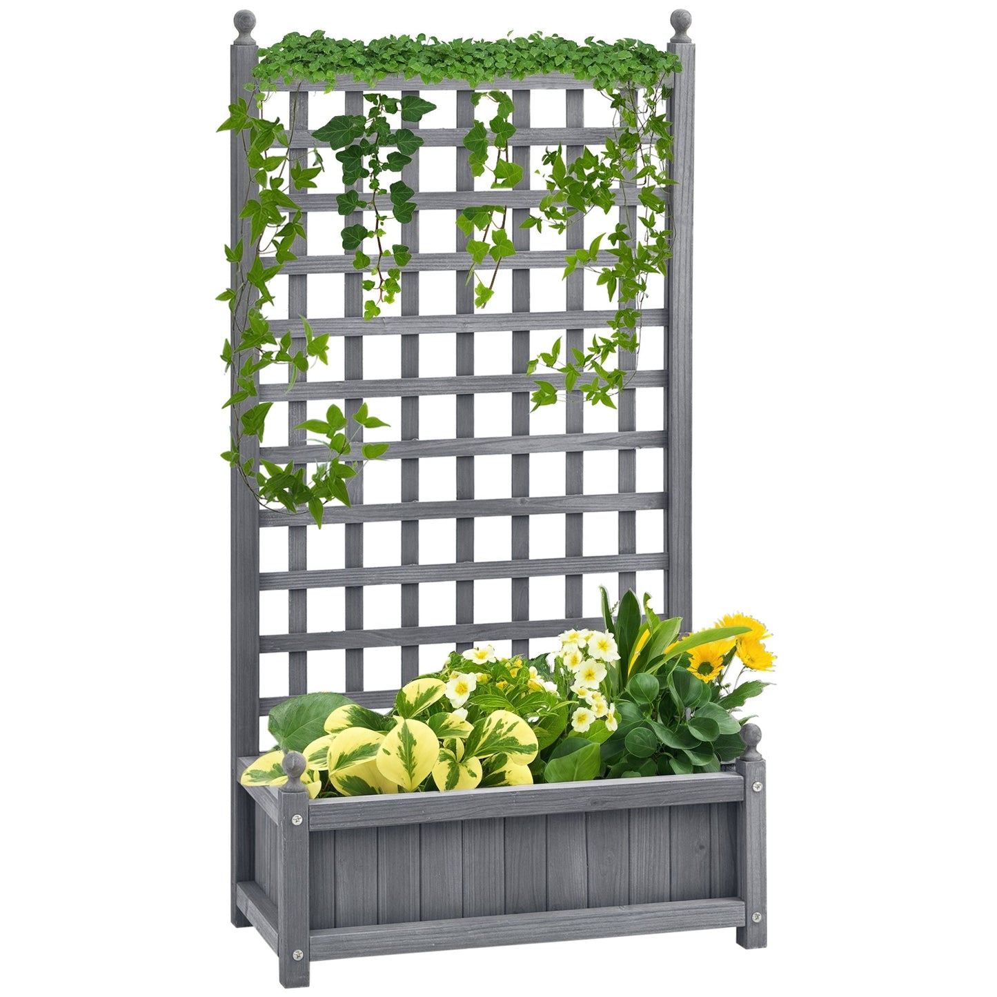 Garden Planters with Trellis for Climbing Vines, Wooden Raised Beds for Garden, Free Standing Flower Pot, Indoor Outdoor Display Rack, 64 x 28 x 120 cm, Grey