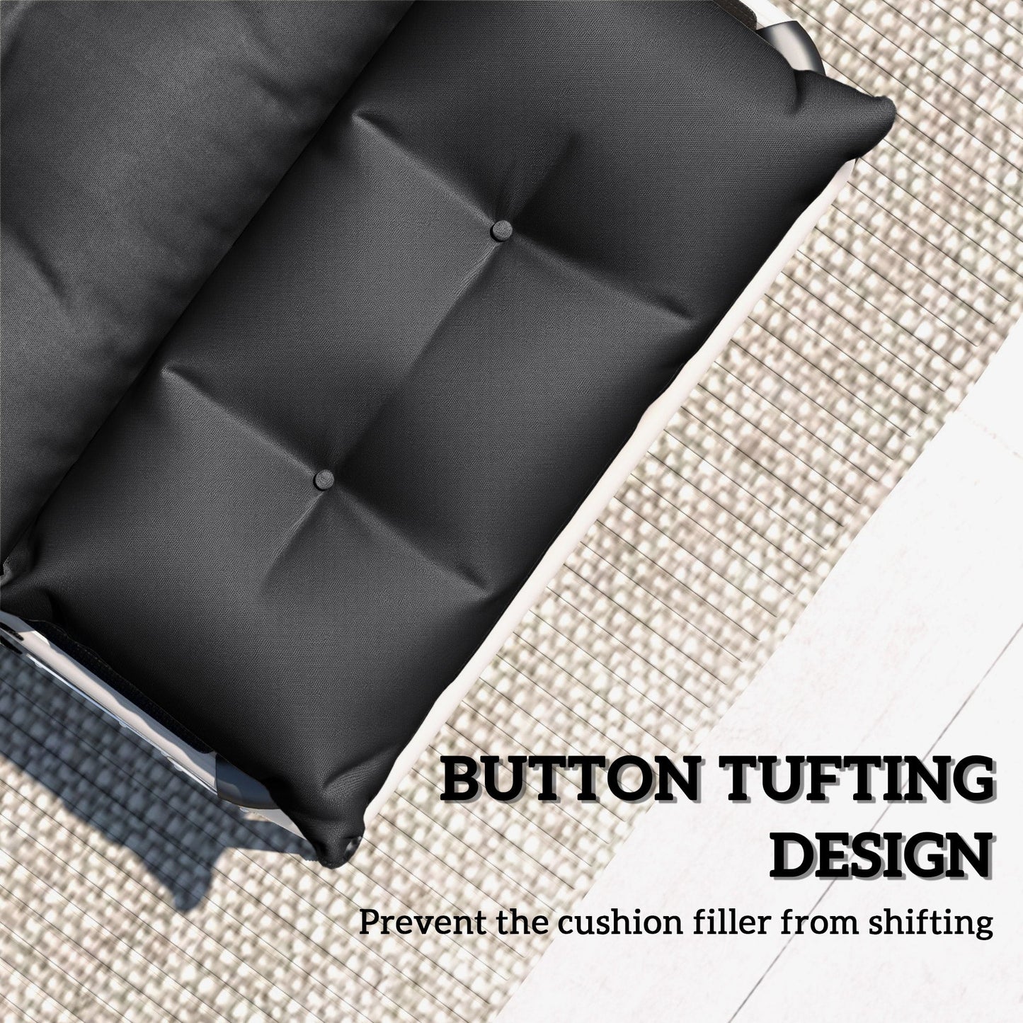 Sun Lounger Cushions Only, 190x56x10cm Garden Lounge Chair Cushions Set of 2, UPF20+ 220gsm Fabric, Thick Sunbed Replacement Pads with 6 Ties, Black