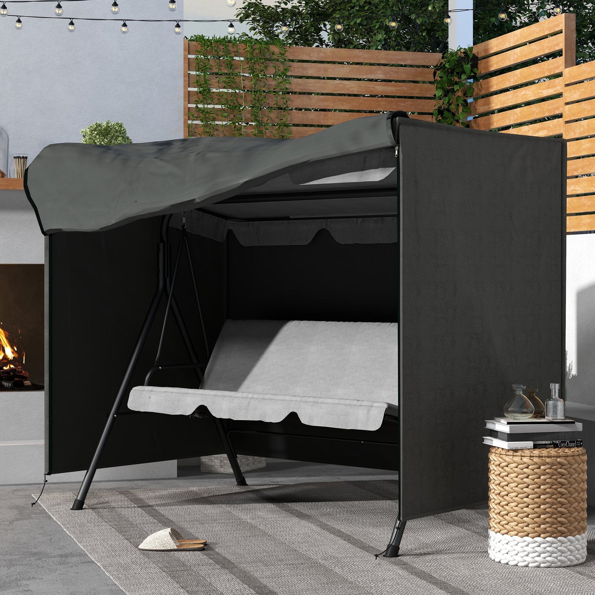 3 Seater 600D Oxford Patio Swing Chair Cover Outdoor Garden Furniture Rain Protection Protector Waterproof Anti-UV, 205 x 124 x 164cm, Dark Grey