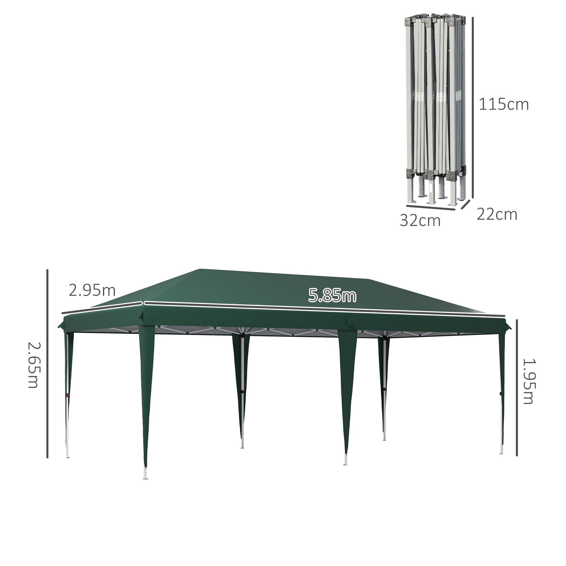 Pop Up Gazebo 3 x 6m, Foldable Canopy Tent, Height Adjustable Wedding Awning Canopy w/ Carrying Bag, Green