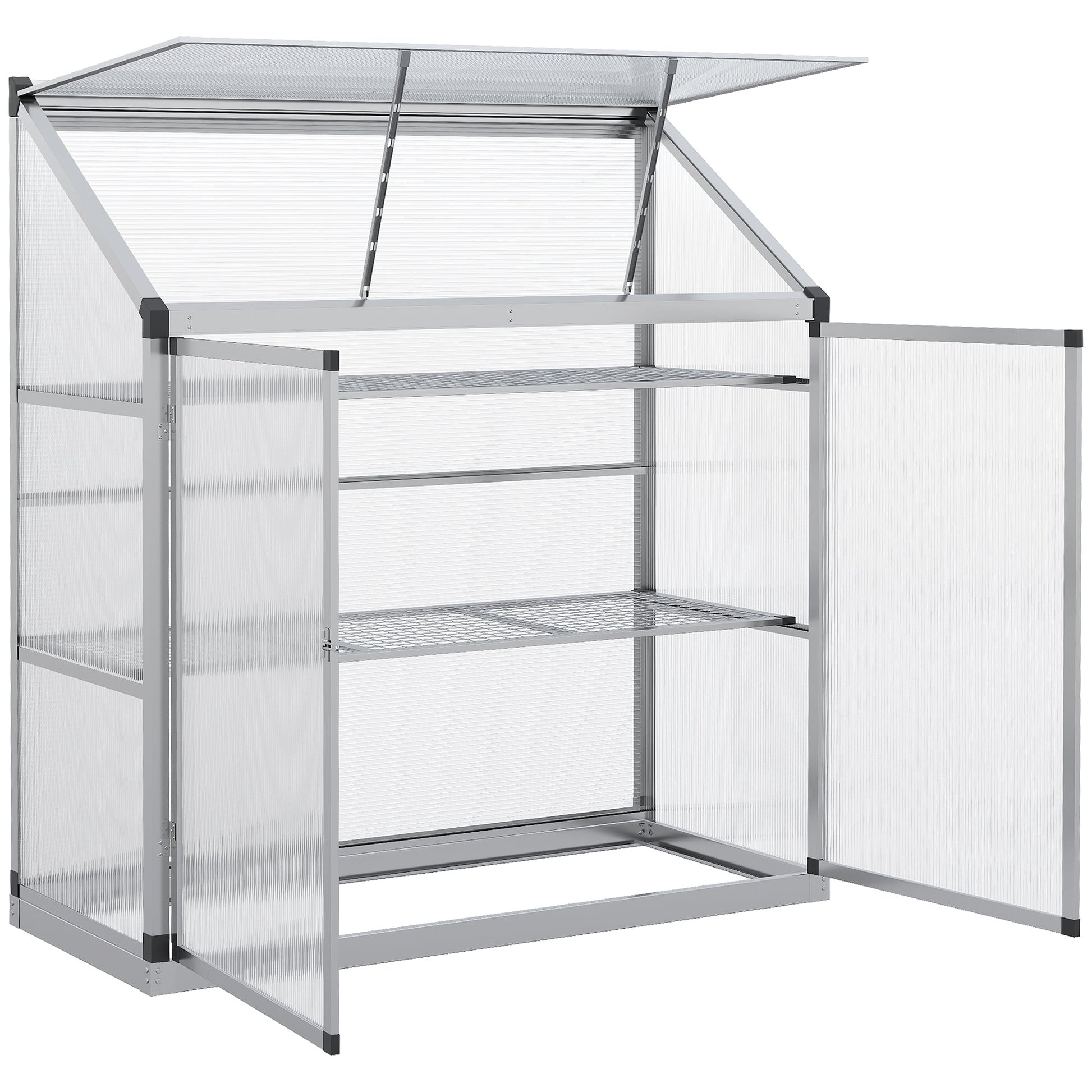 3 Tier Greenhouse Garden Outdoor Cold Frame Plant Flower Growth Transparent Polycarbonate Board Openable Roof Sliding Door w/ Foundation 131L x 58W x 140H cm