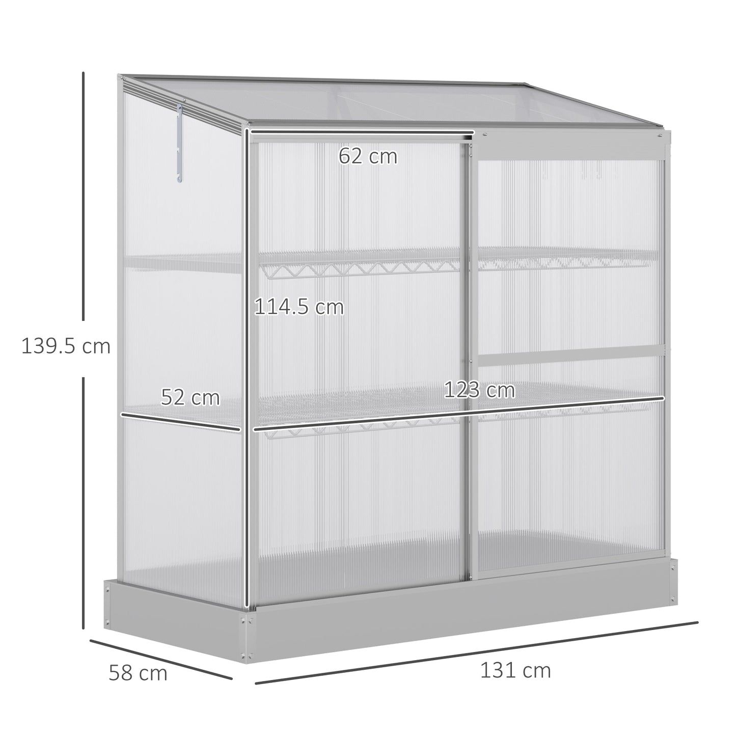 3 Tier Greenhouse Garden Outdoor Cold Frame Plant Flower Growth Transparent Polycarbonate Board Openable Roof Sliding Door w/ Foundation 131L x 58W x 140H cm