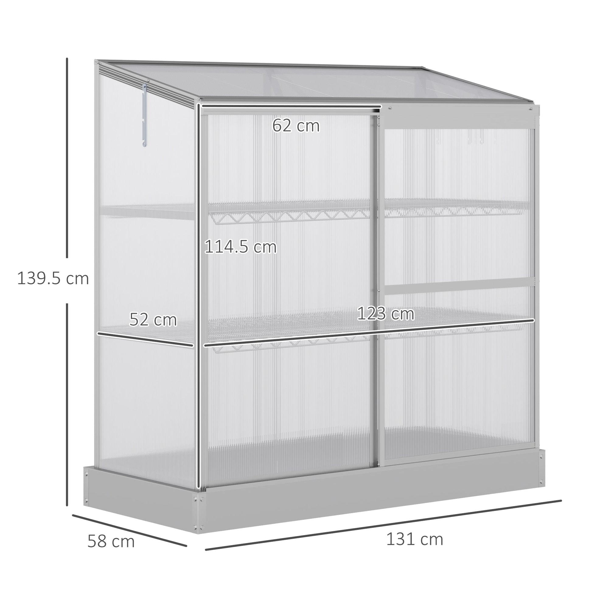 3 Tier Greenhouse Garden Outdoor Cold Frame Plant Flower Growth Transparent Polycarbonate Board Openable Roof Sliding Door w/ Foundation 131L x 58W x 140H cm