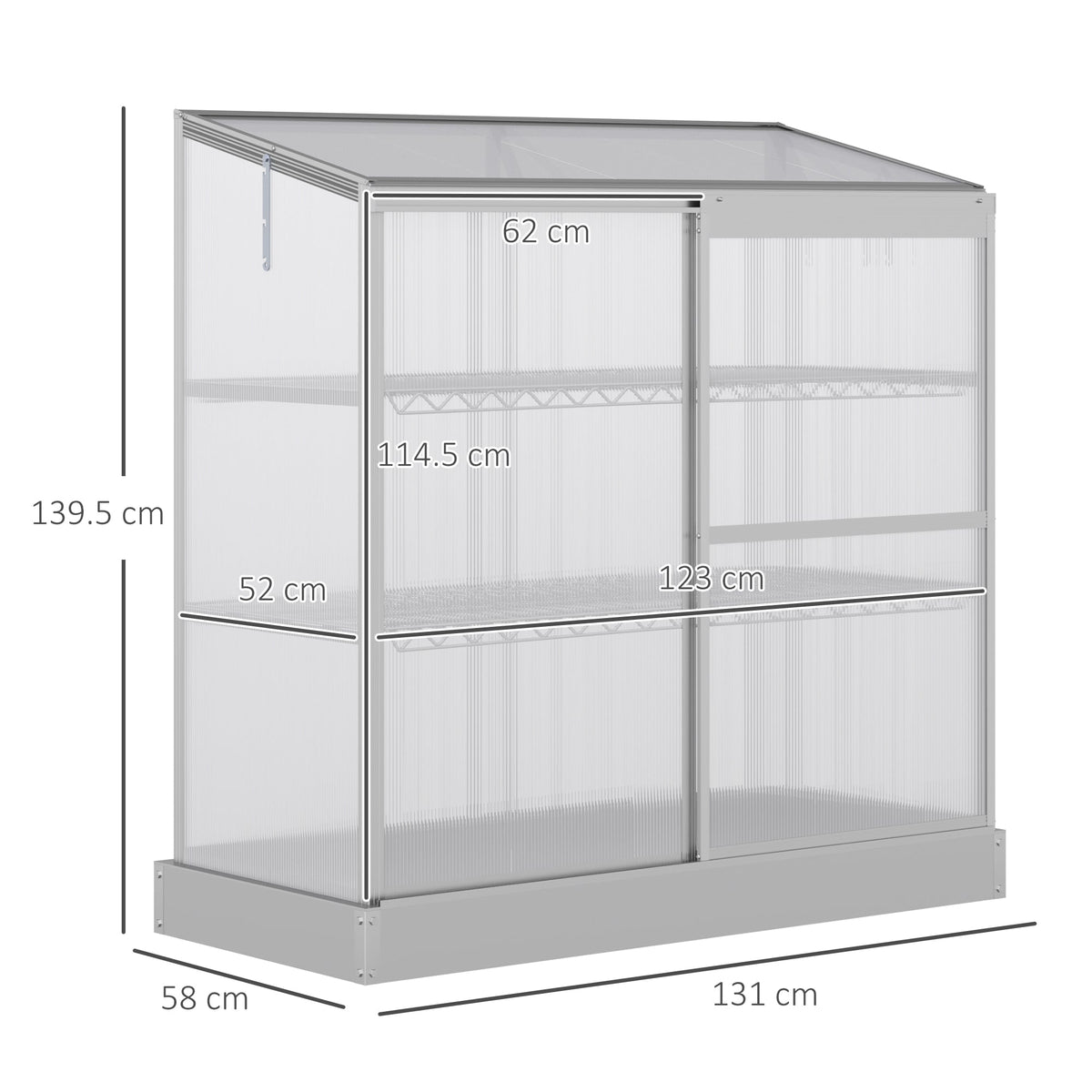 3 Tier Greenhouse Garden Outdoor Cold Frame Plant Flower Growth Transparent Polycarbonate Board Openable Roof Sliding Door w/ Foundation 131L x 58W x 140H cm