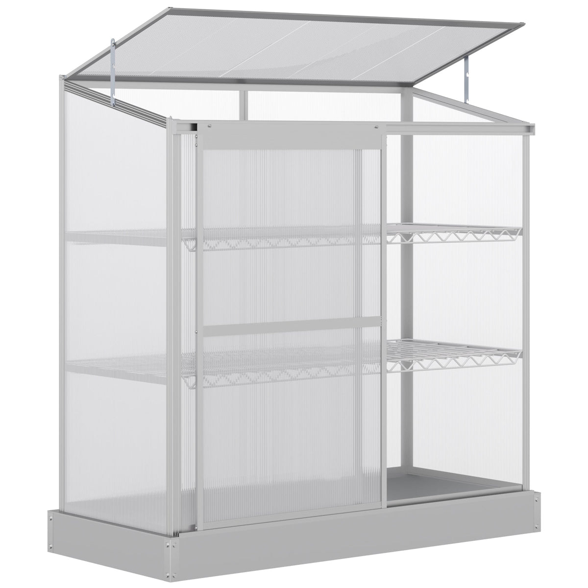 3 Tier Greenhouse Garden Outdoor Cold Frame Plant Flower Growth Transparent Polycarbonate Board Openable Roof Sliding Door w/ Foundation 131L x 58W x 140H cm